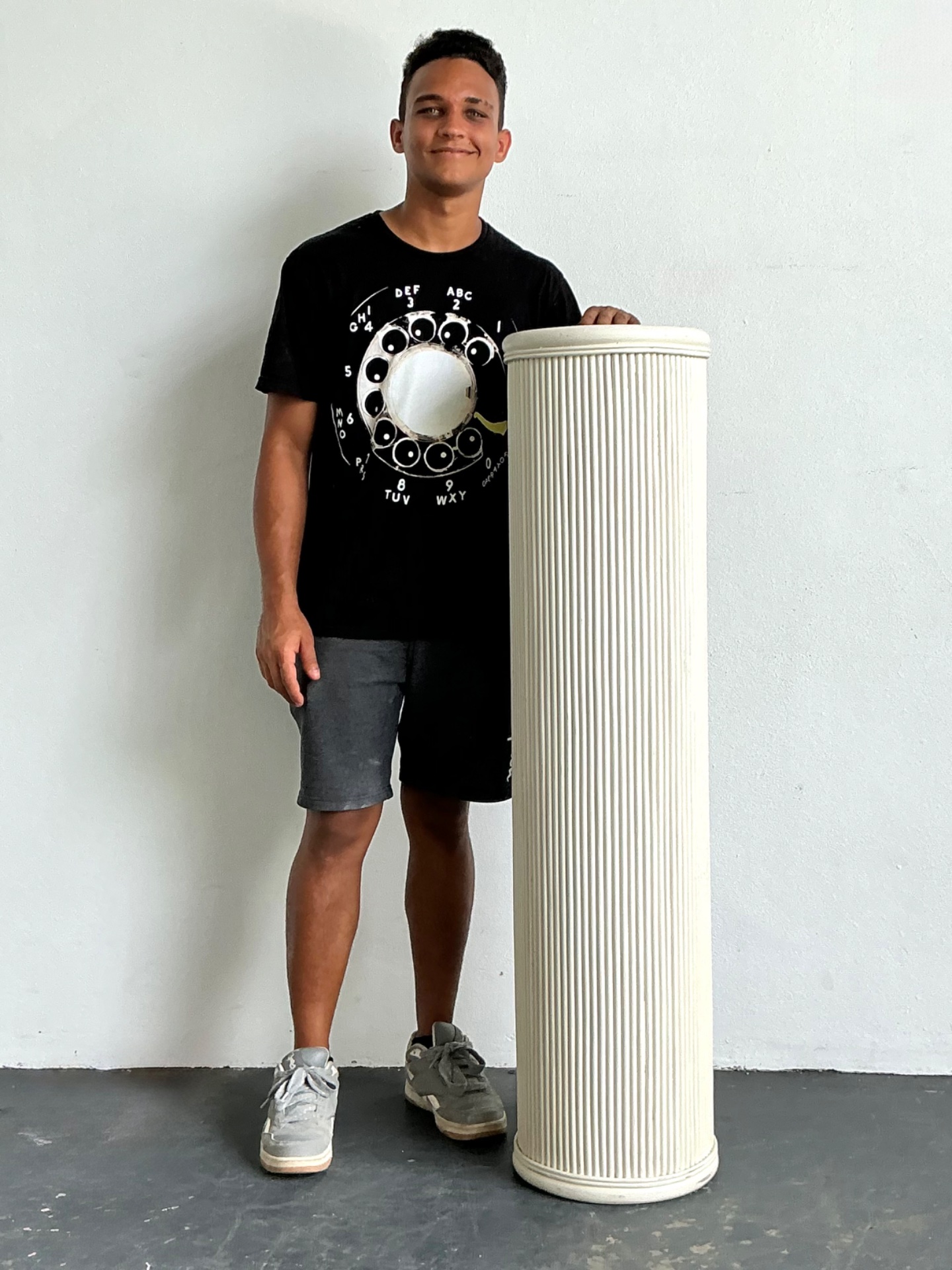 Vintage White Painted Rattan Pedestal - Back view