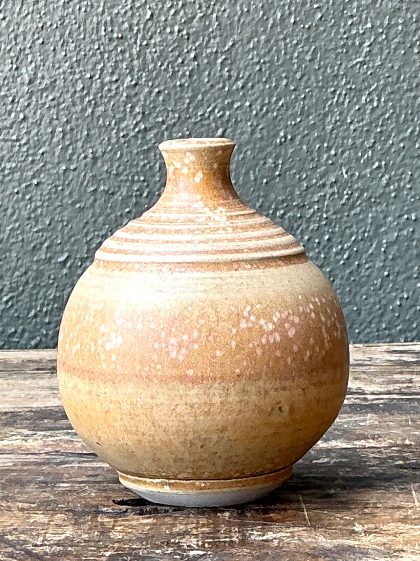 Vintage Studio Pottery Vase - Cream, 3.25W x 4H - Back view