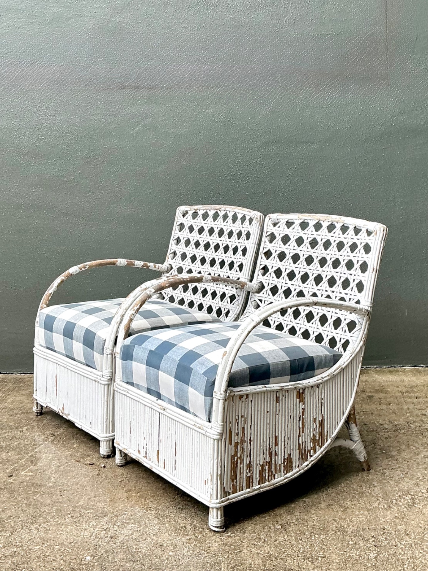 Vintage White Rattan Lounge Chairs - A Pair - Back view