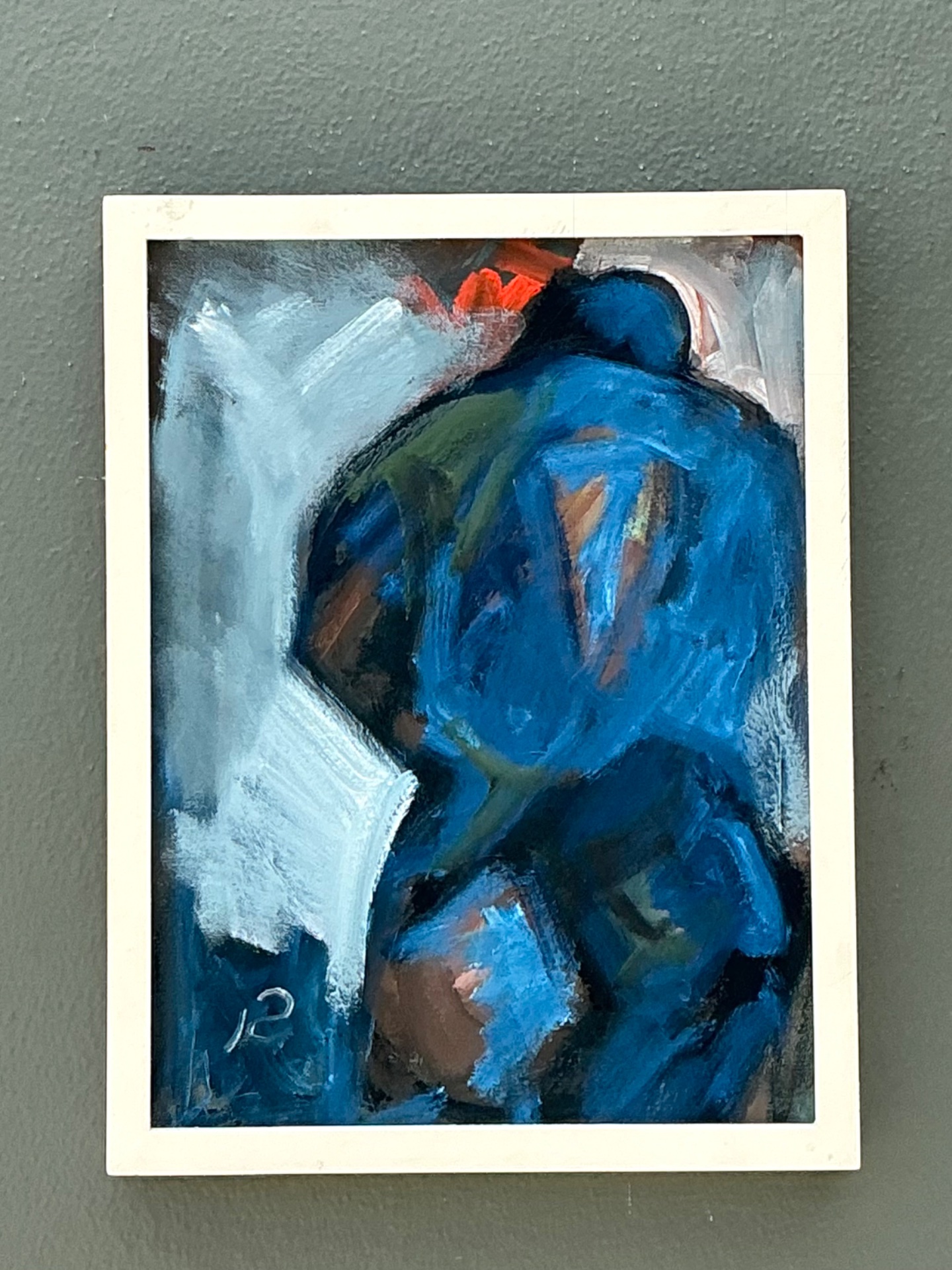 Abstract Blue Figurative Painting on Canvas - Back view