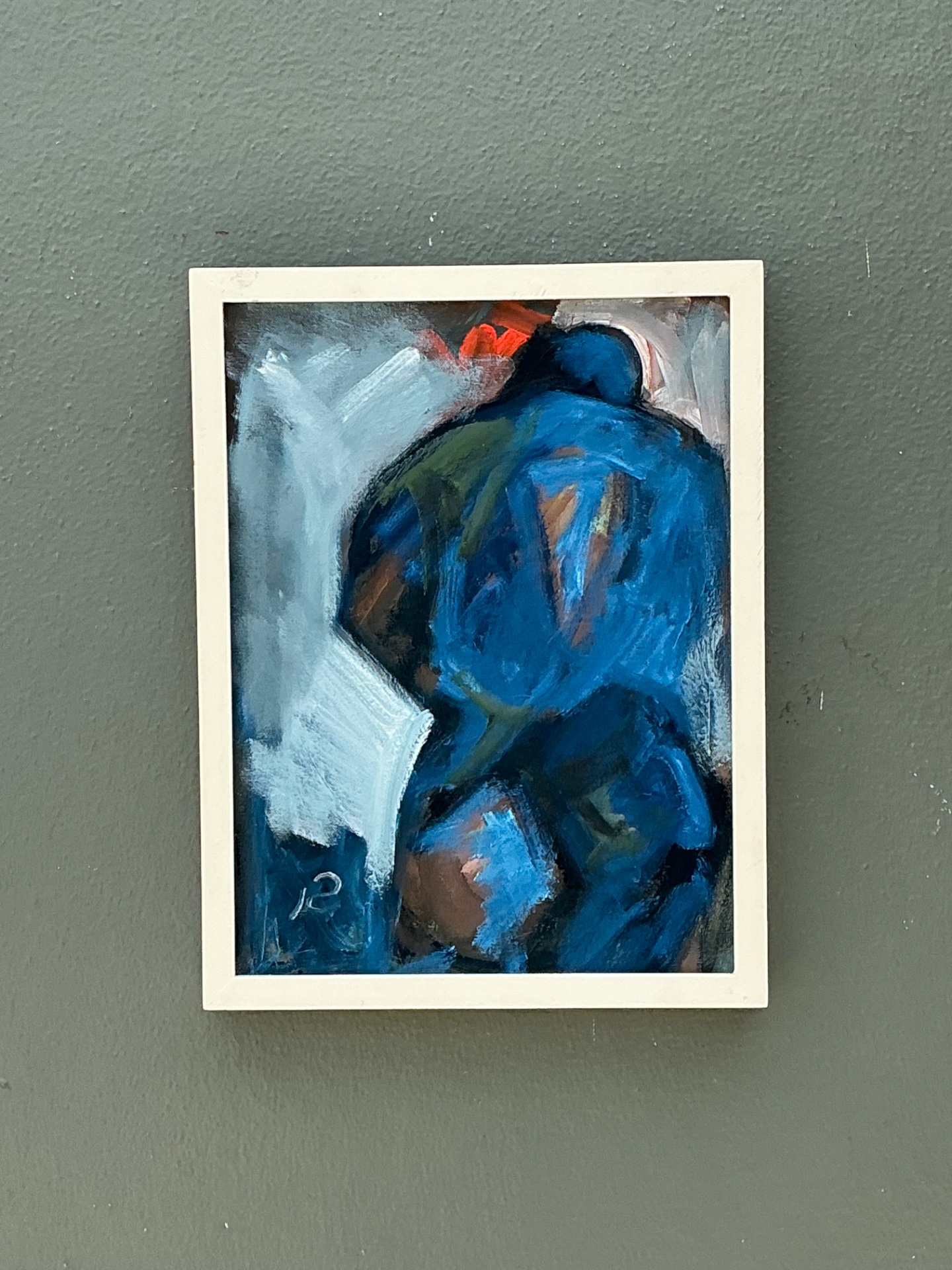 Abstract Blue Figurative Painting on Canvas - Back view