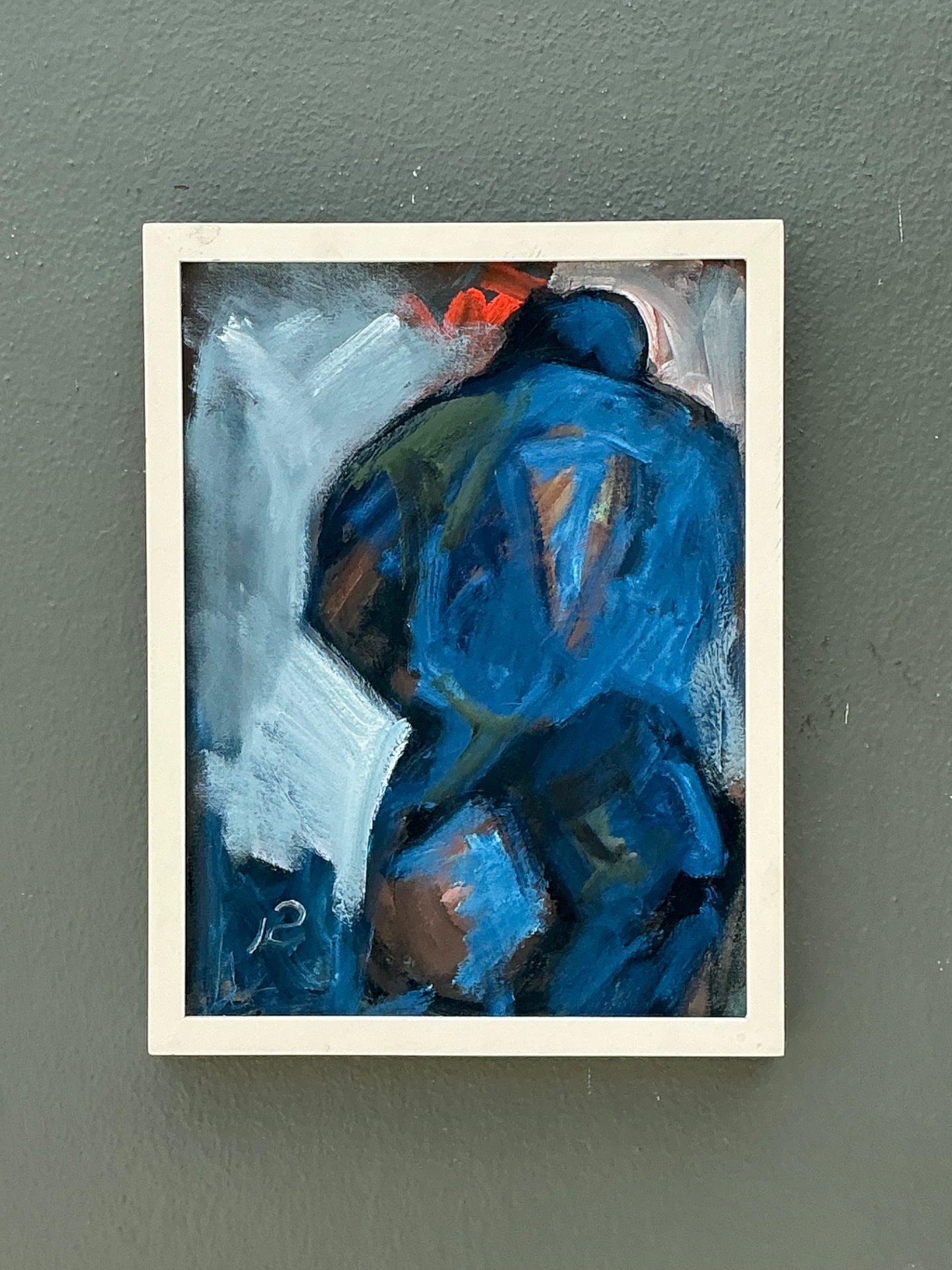 Abstract Blue Figurative Painting on Canvas - Top view