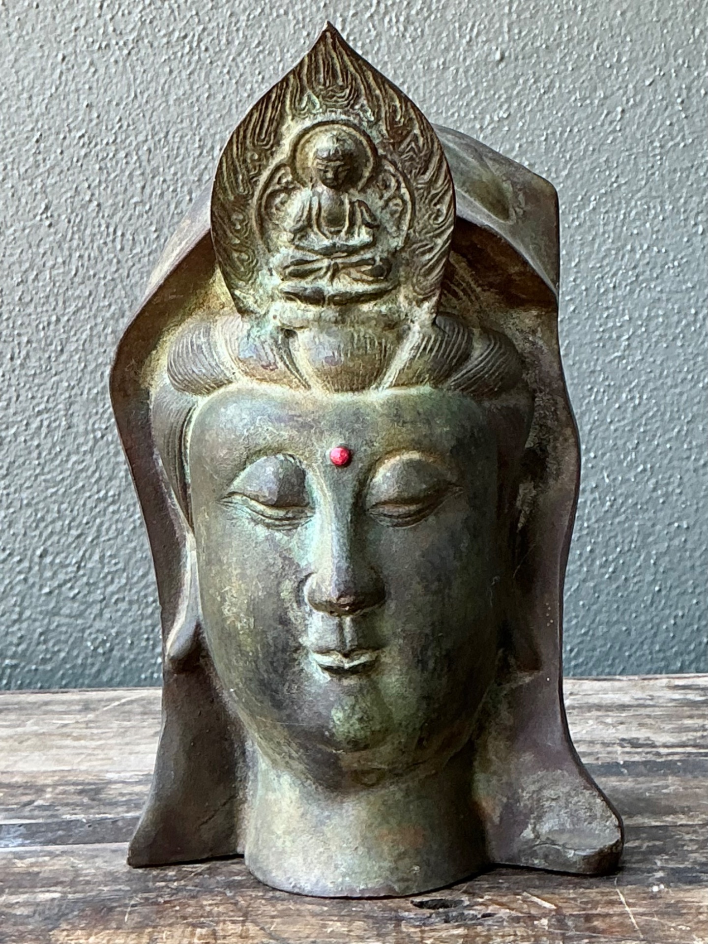 Vintage Patinated Bronze Buddha Head - Side view
