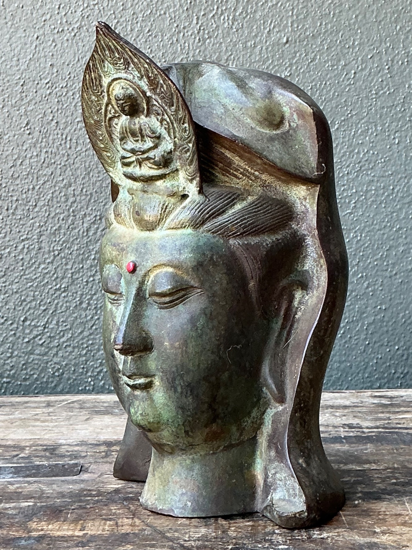 Vintage Patinated Bronze Buddha Head - Back view