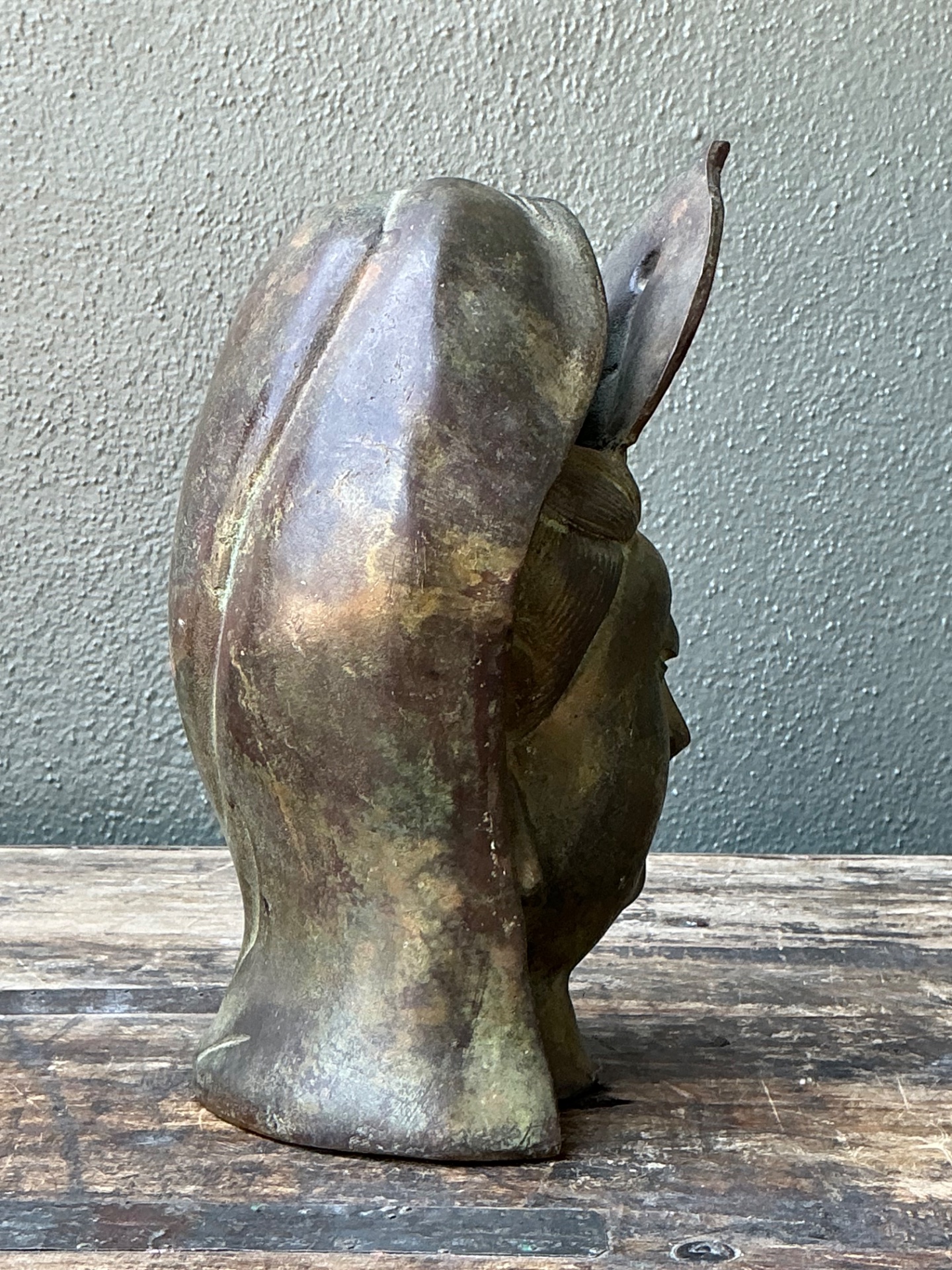 Vintage Patinated Bronze Buddha Head - Top view