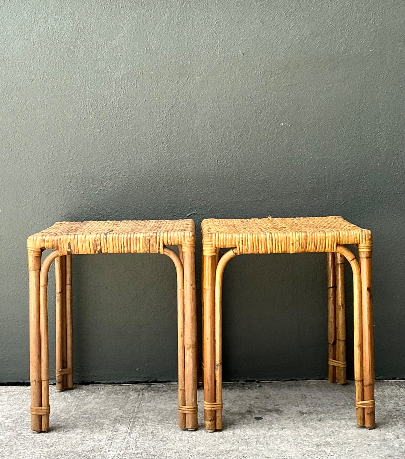 Vintage Woven Rattan Side Tables - Pair - Detail view
