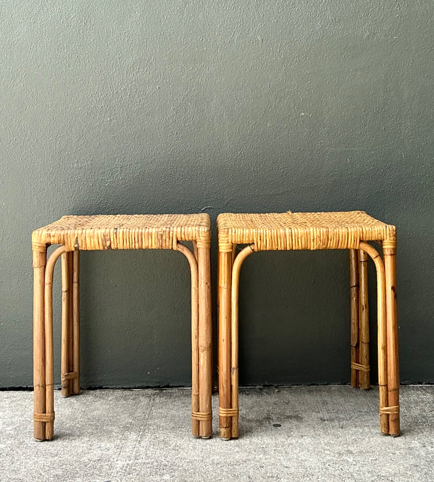 Vintage Woven Rattan Side Tables - Pair - Back view