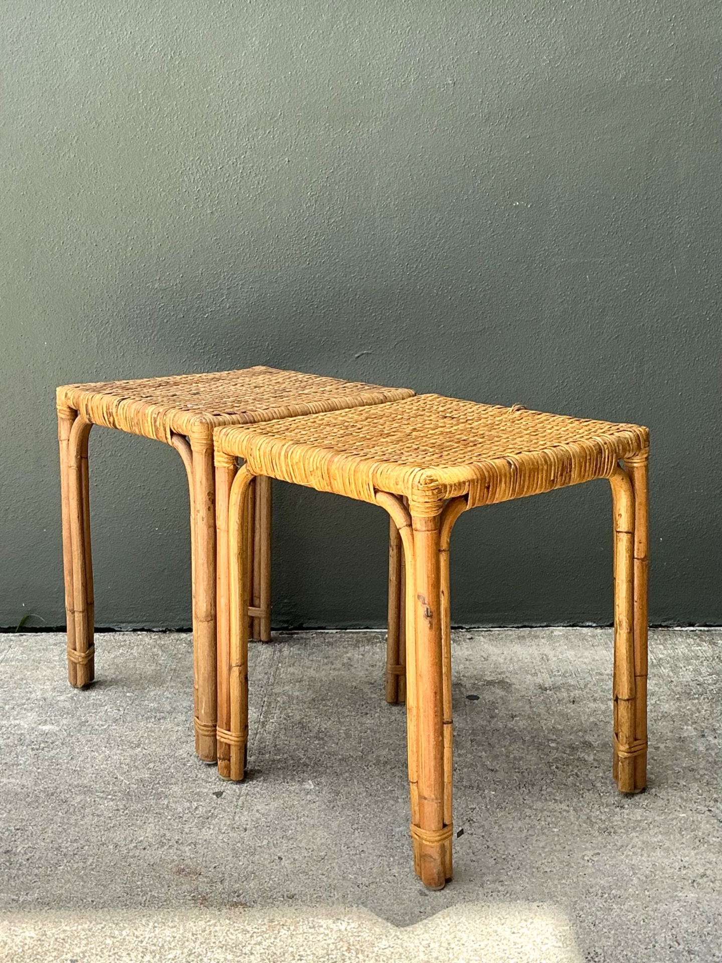 Vintage Woven Rattan Side Tables - Pair - Back view