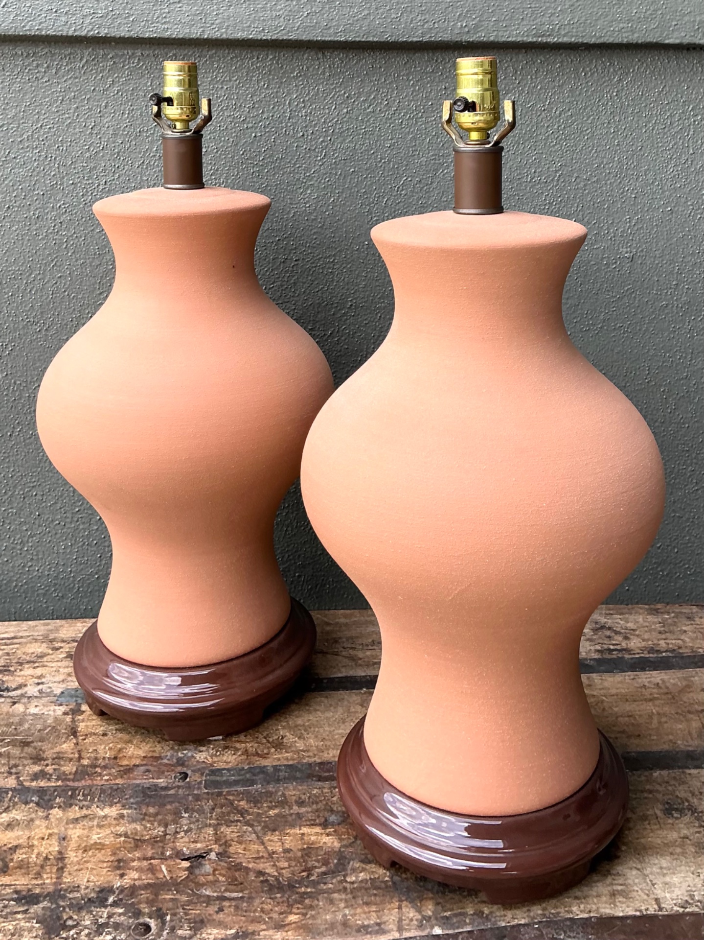 Vintage Terracotta Table Lamps - Pair - Back view