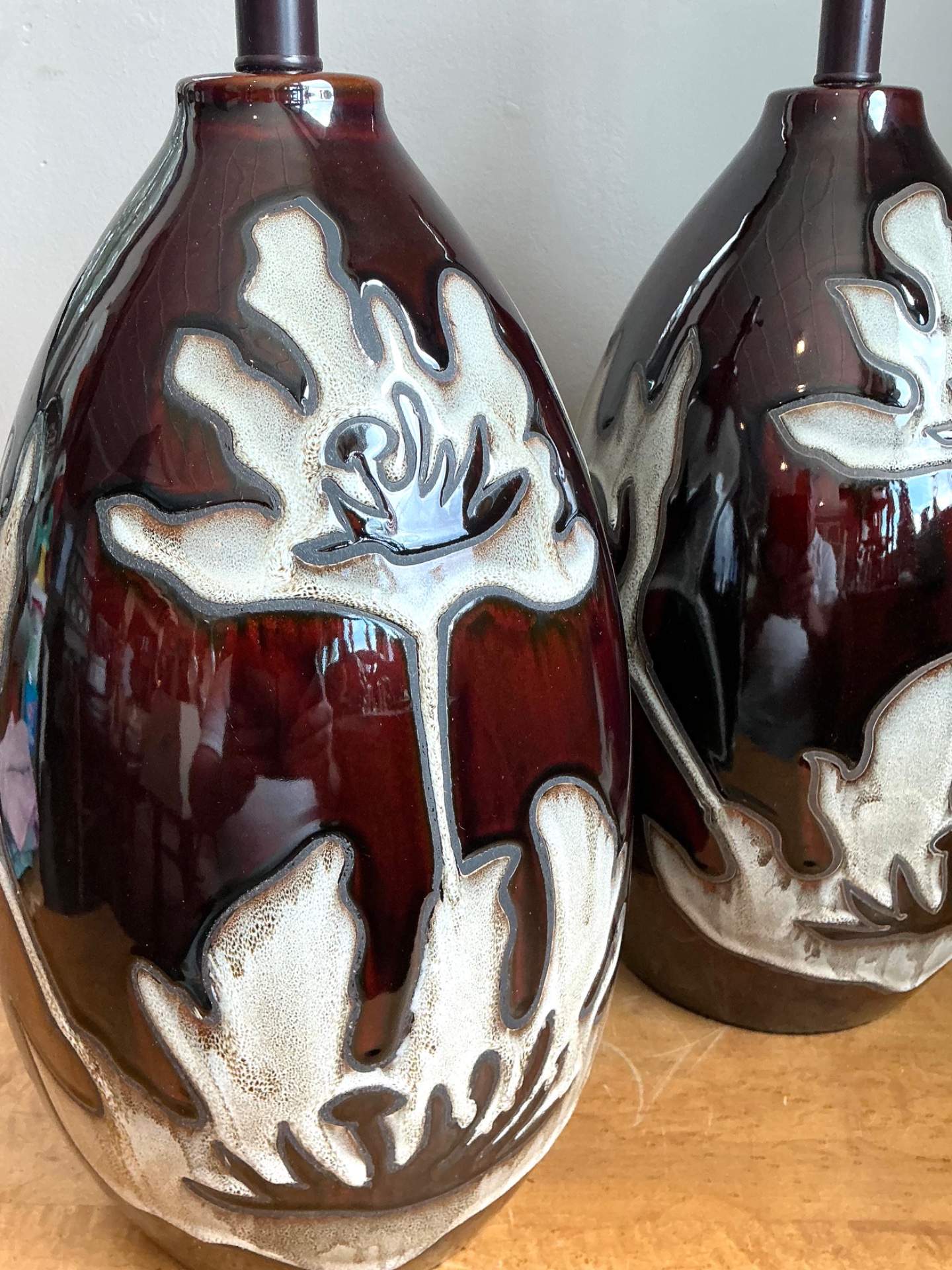 Vintage Floral Ceramic Table Lamps - Pair - Back view