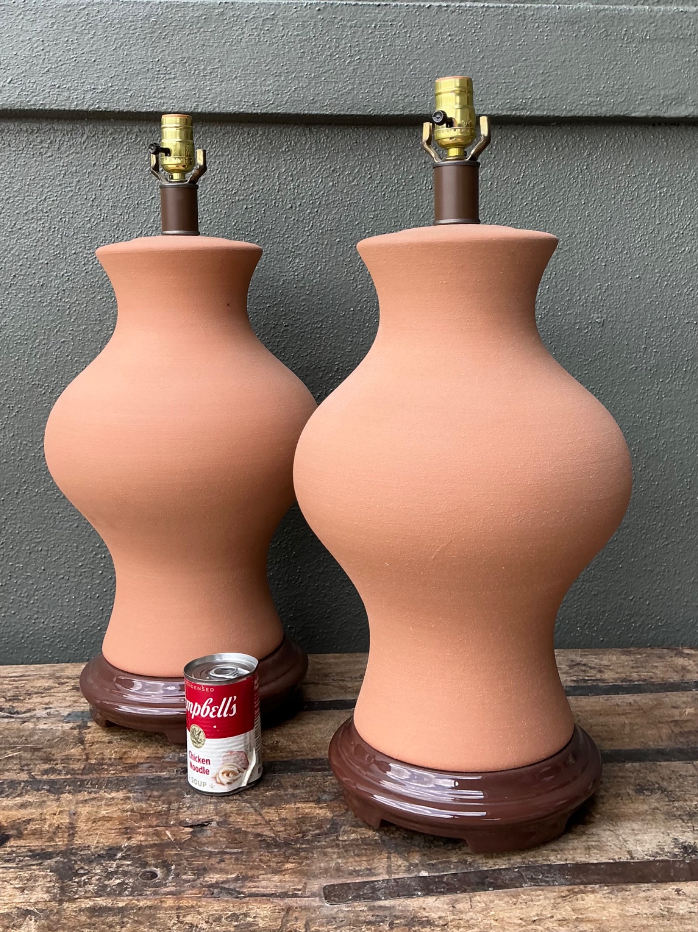 Vintage Terracotta Table Lamps - Pair - Top view