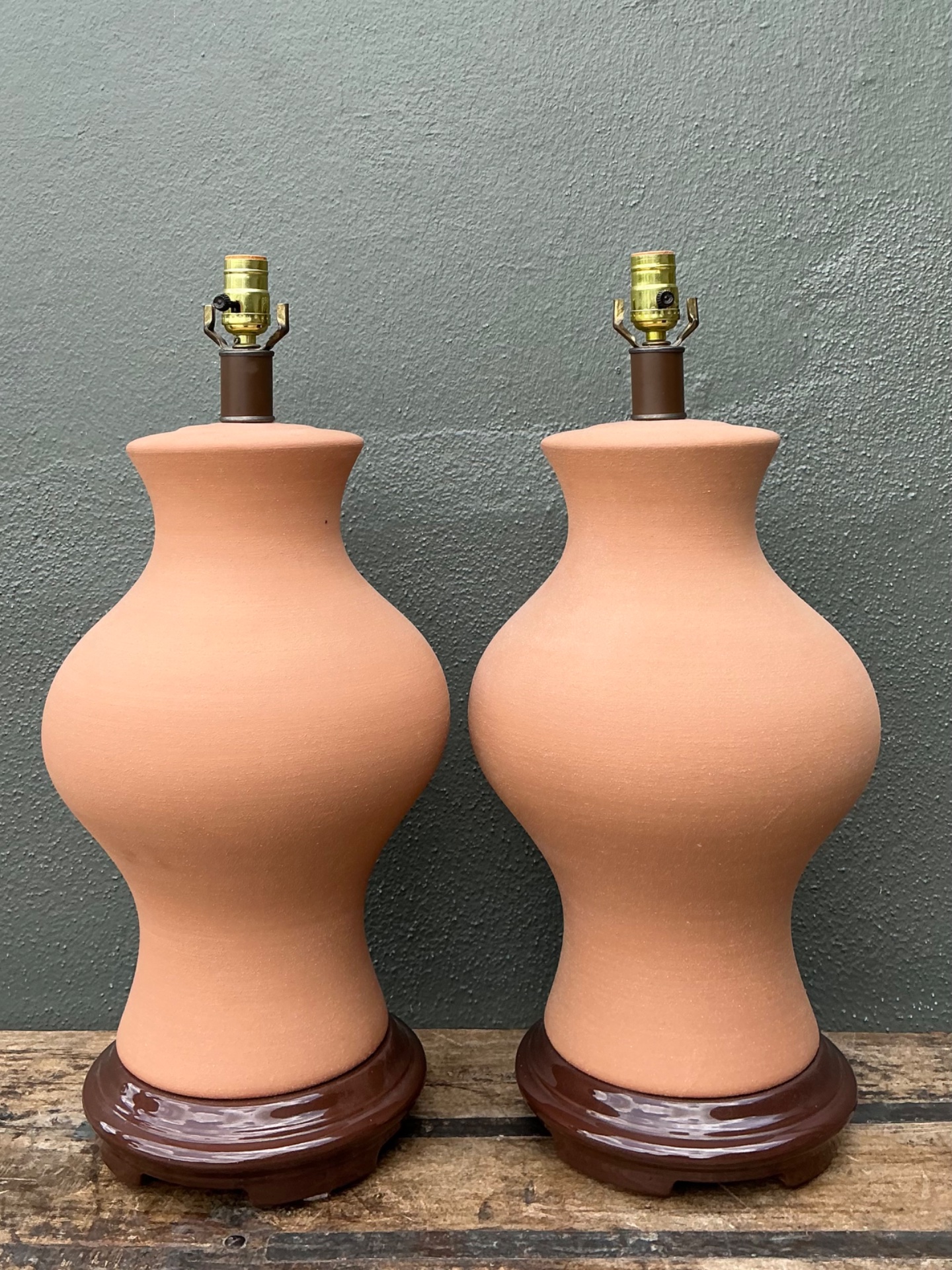 Vintage Terracotta Table Lamps - Pair - Side view