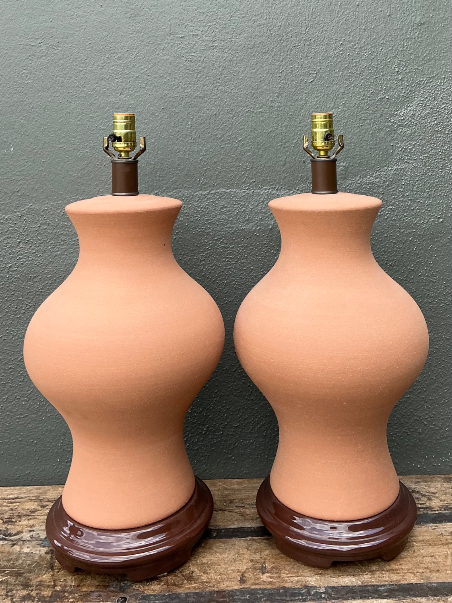 Vintage Terracotta Table Lamps - Pair - Top view