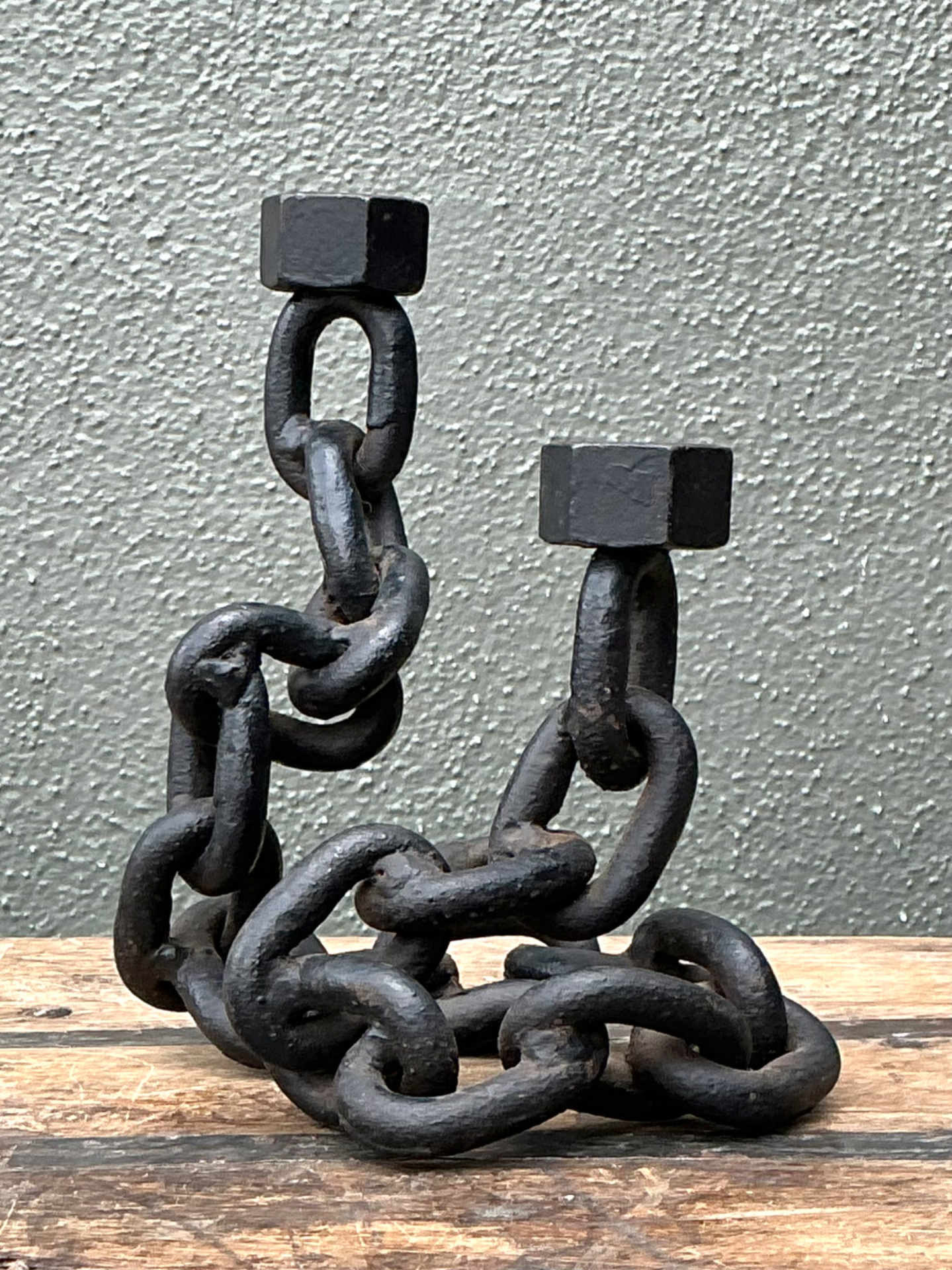 Vintage Iron Chain Link Candle Holder - Side view