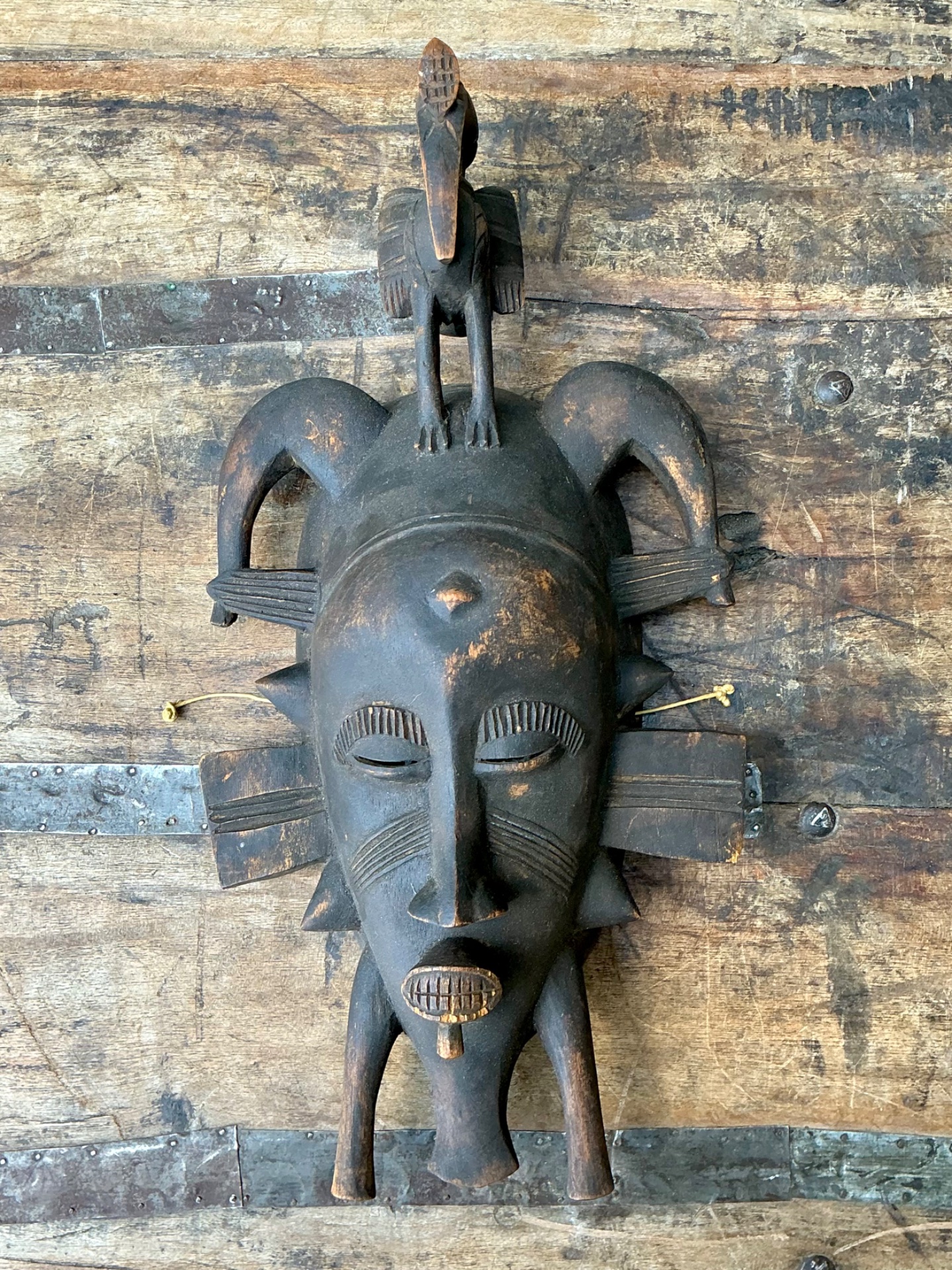 Vintage Hand Carved Tribal Mask - Resin, 7.75W x 14.75H - Side view