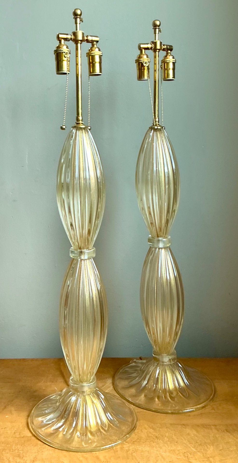 Vintage Ribbed Murano Glass Table Lamps - Pair - Back view