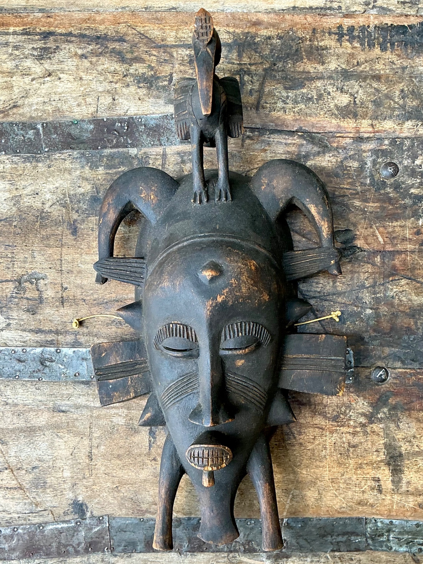 Vintage Hand Carved Tribal Mask - Resin, 7.75W x 14.75H - Back view