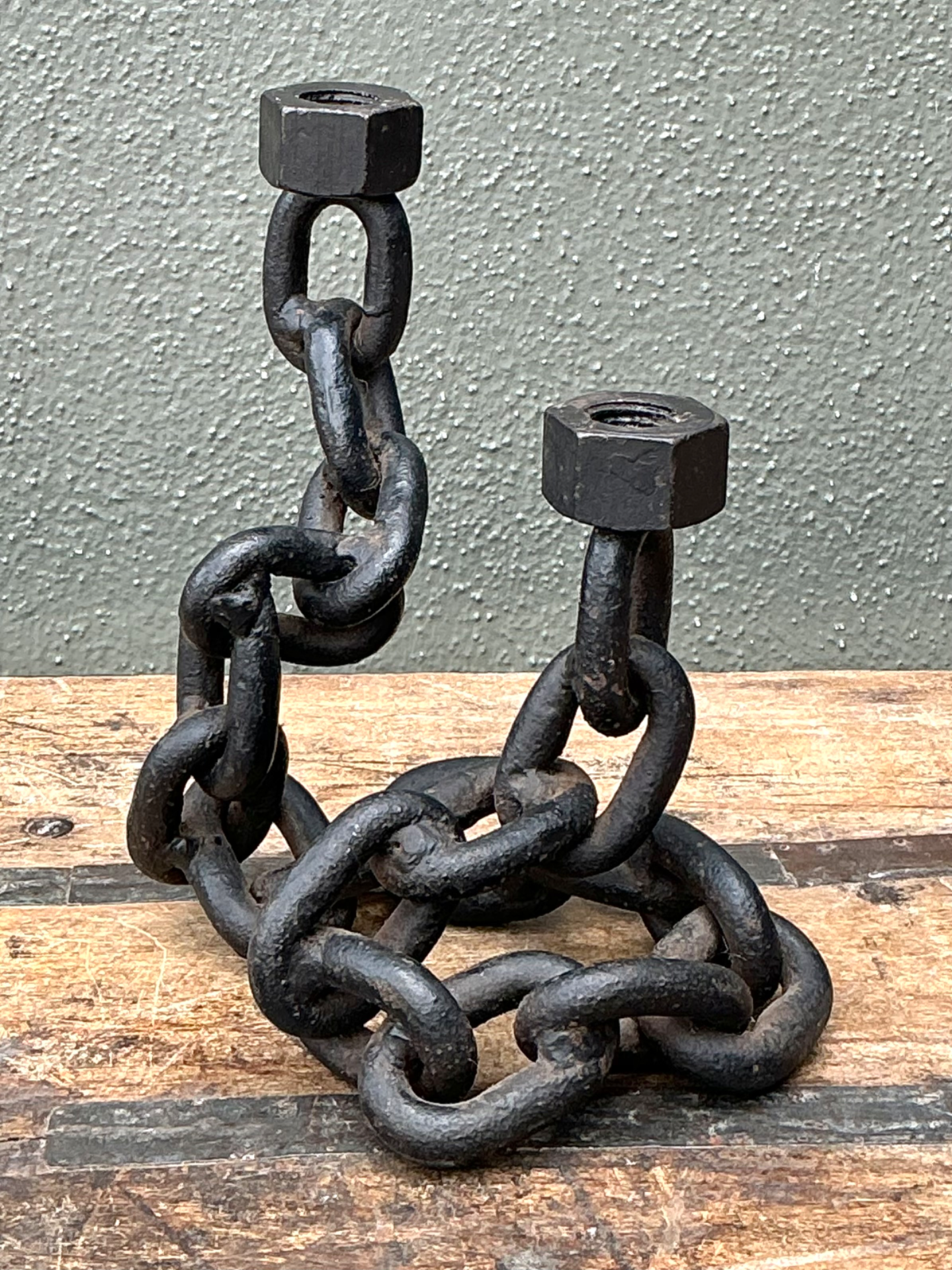 Vintage Iron Chain Link Candle Holder - Back view