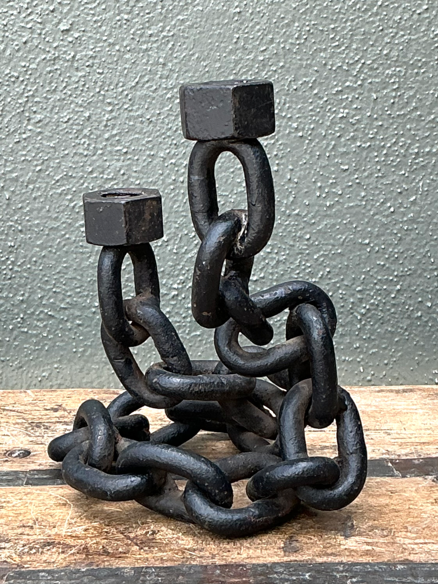 Vintage Iron Chain Link Candle Holder - Back view