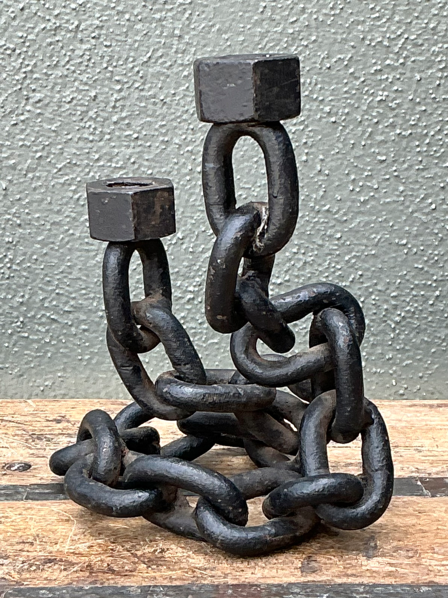 Vintage Iron Chain Link Candle Holder - Top view