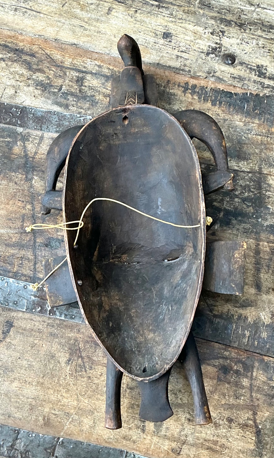 Vintage Hand Carved Tribal Mask - Resin, 7.75W x 14.75H - Detail view