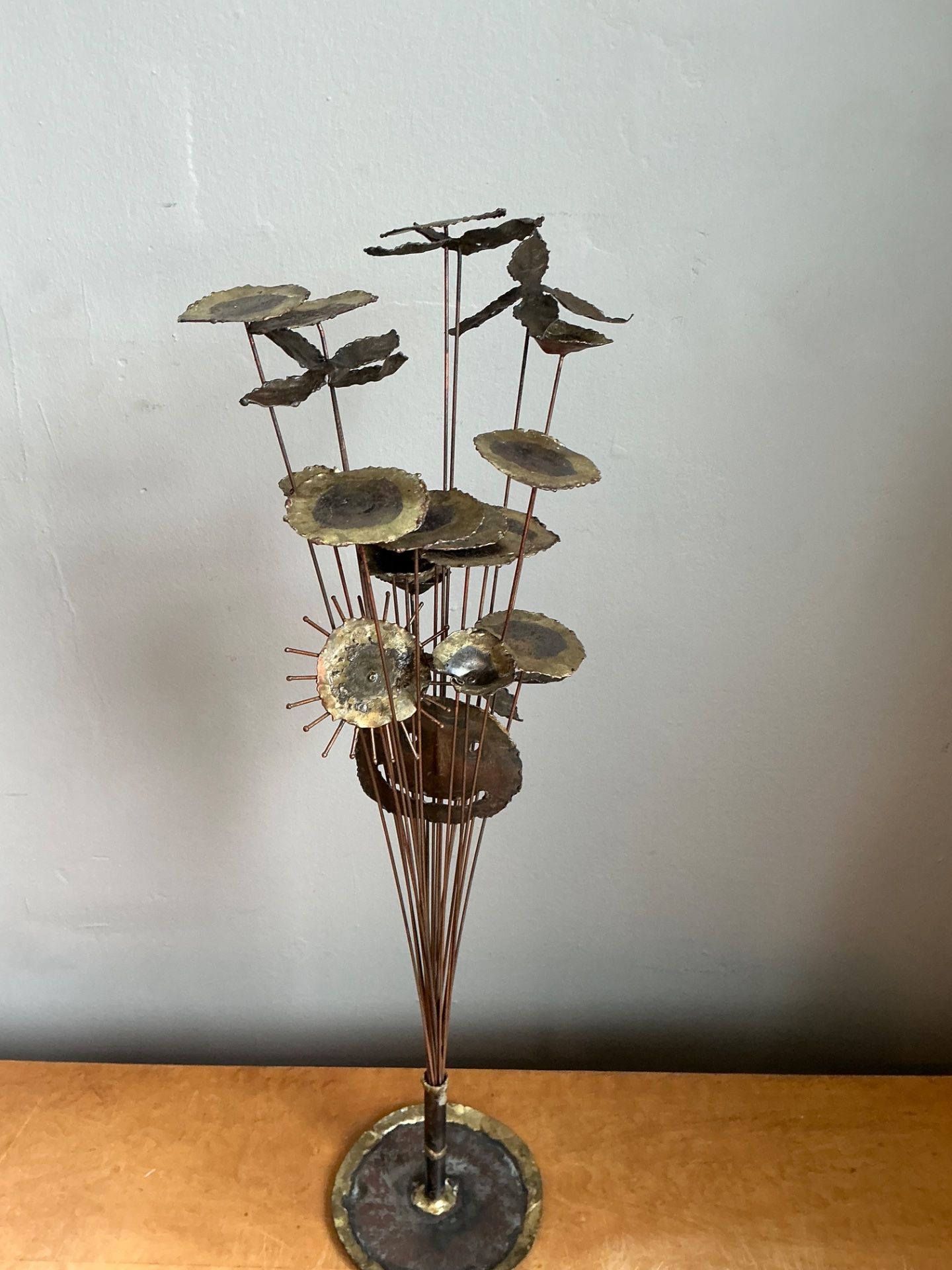 Vintage Brutalist Metal Flower Sculpture - Side view