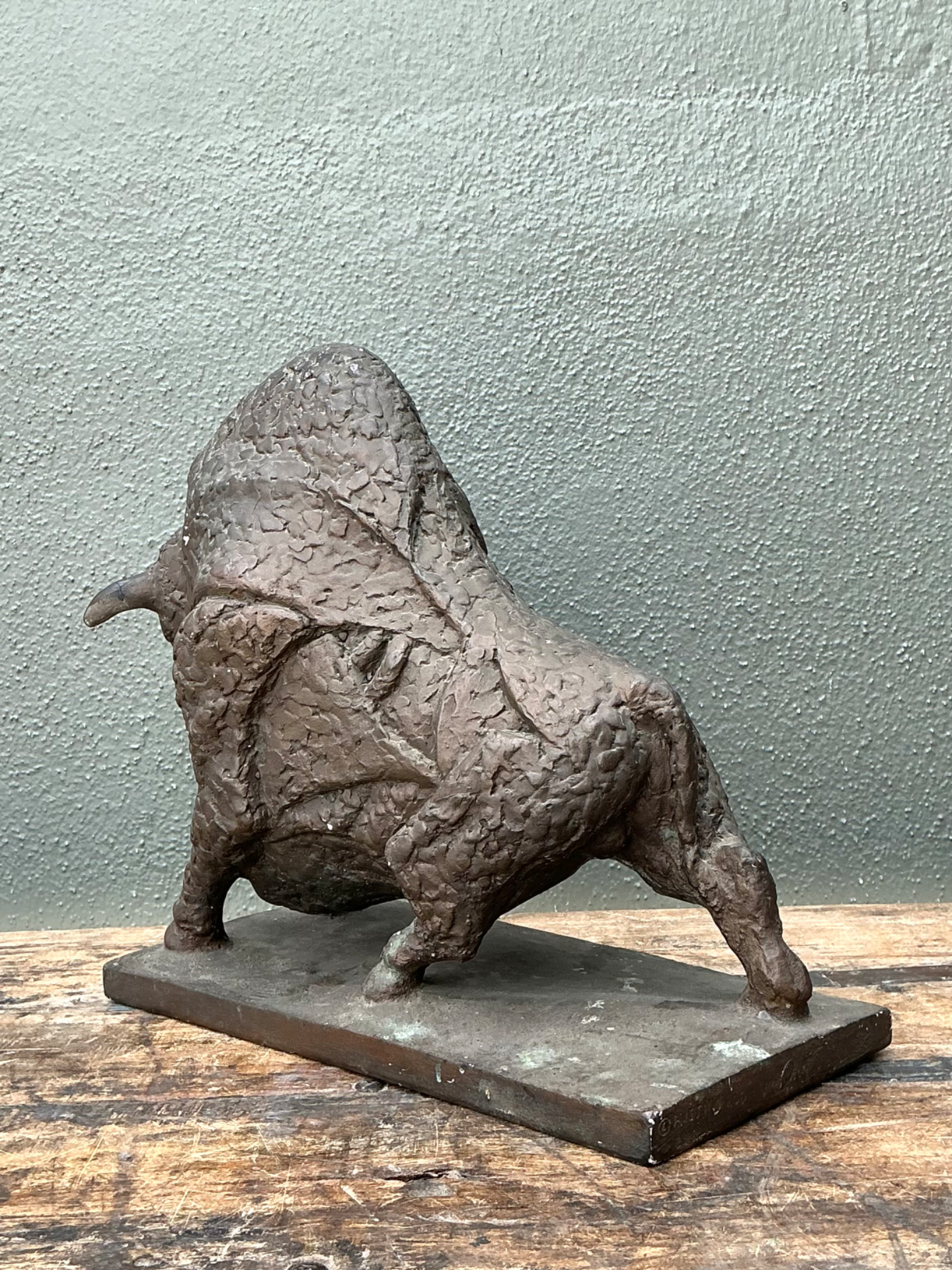 Vintage MCM Textured Plaster Bull Sculpture - Back view