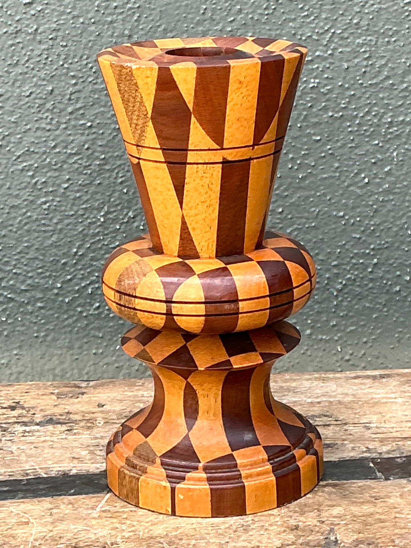 Vintage Geometric Wood Marquetry Vase - Back view