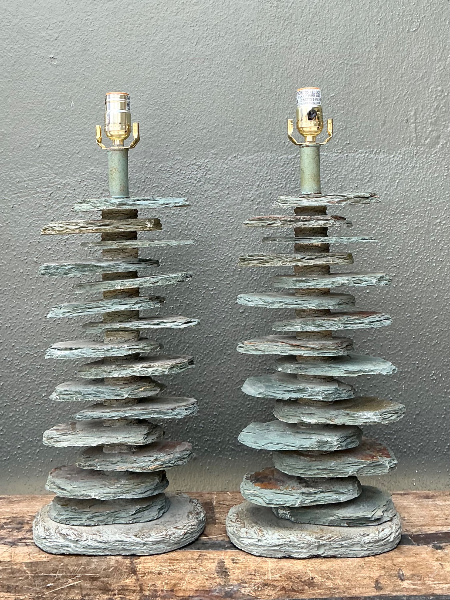 Vintage Stacked Stone Table Lamps - Pair - Back view