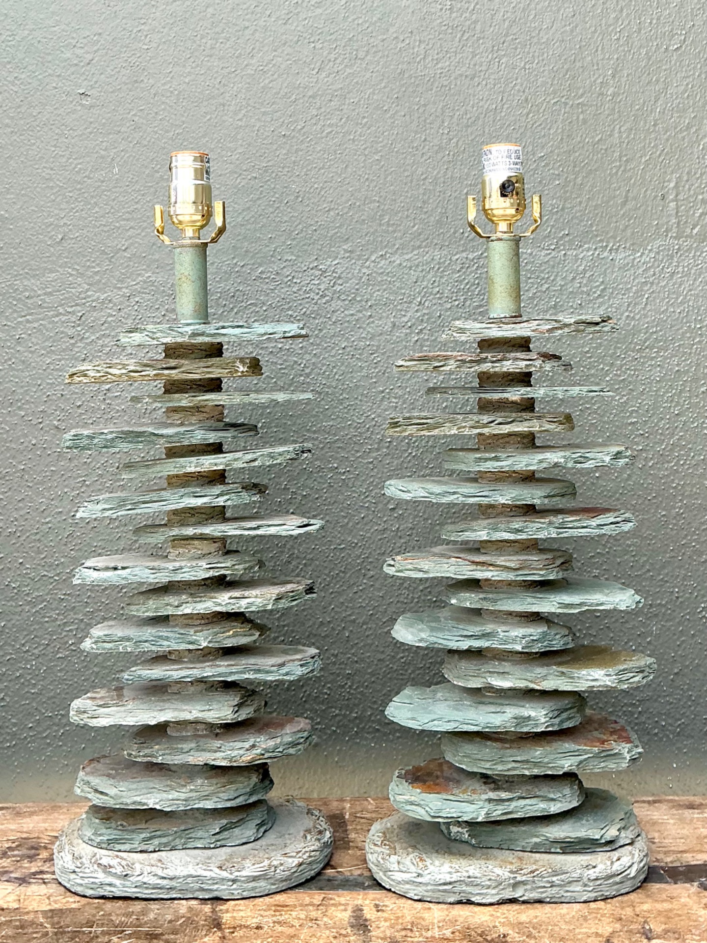 Vintage Stacked Stone Table Lamps - Pair - Side view