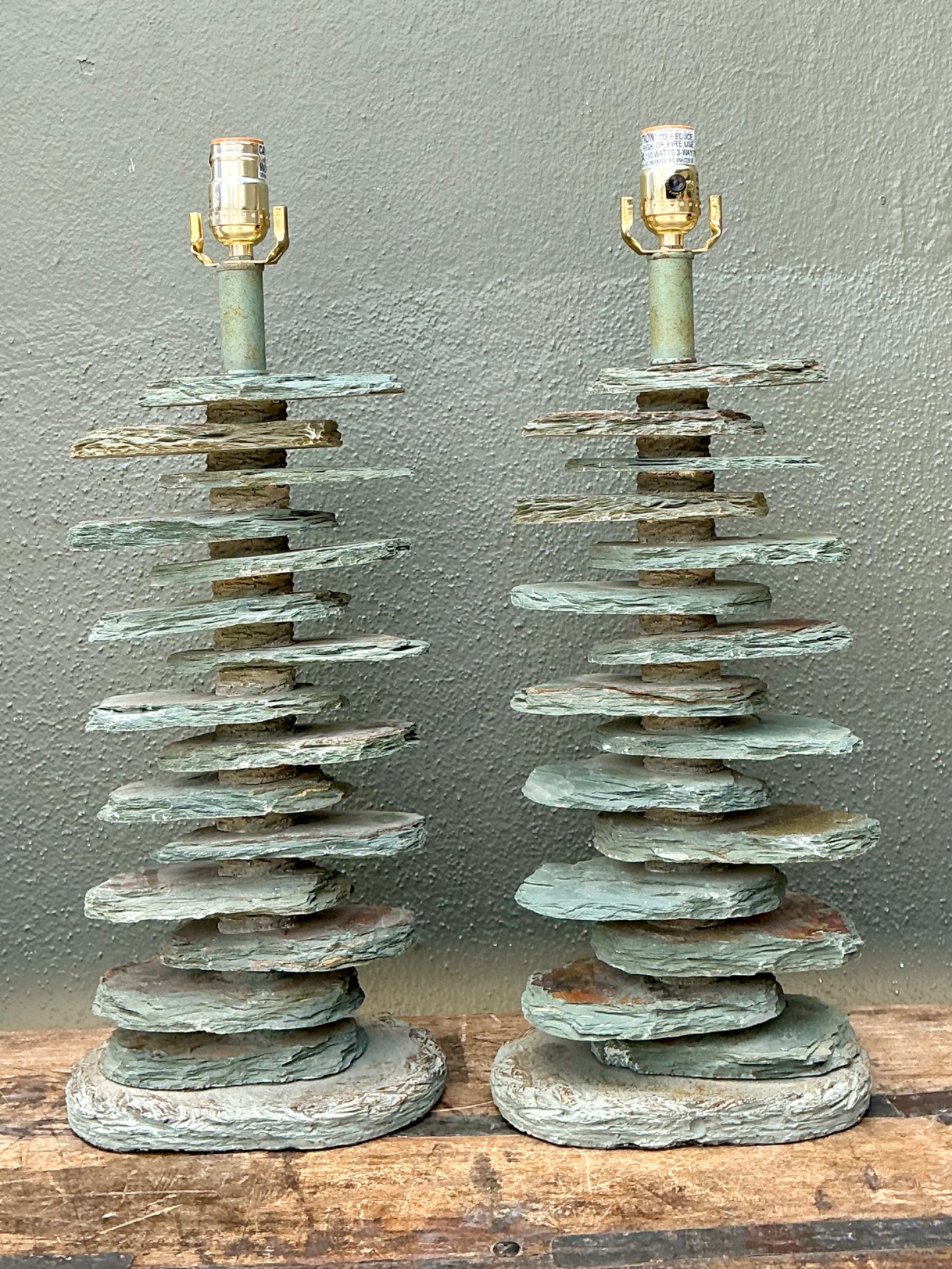 Vintage Stacked Stone Table Lamps - Pair - Top view