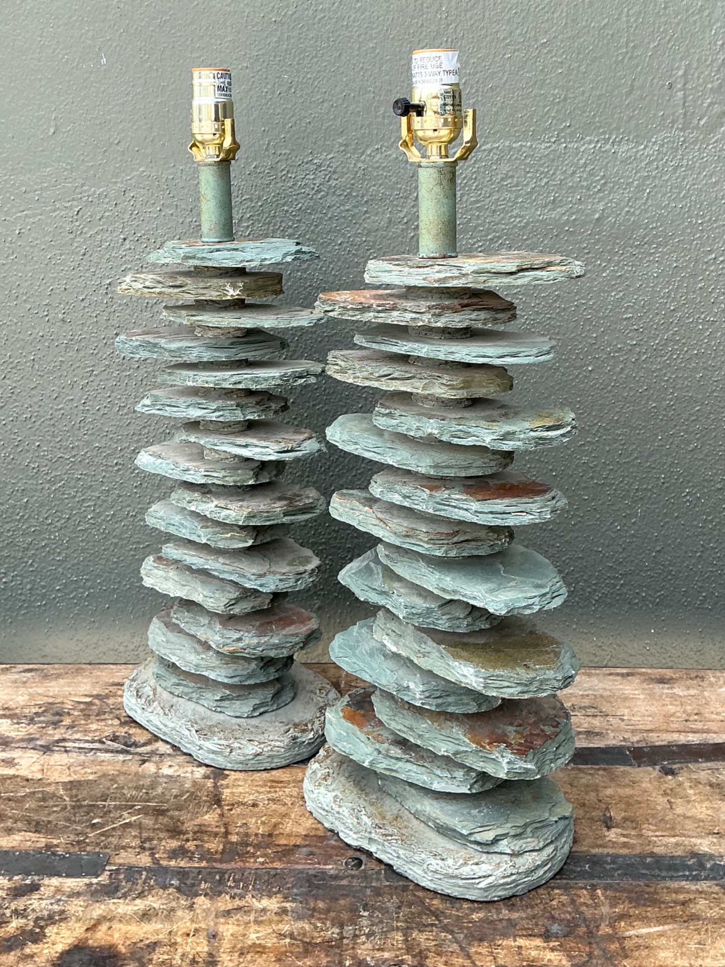 Vintage Stacked Stone Table Lamps - Pair - Side view