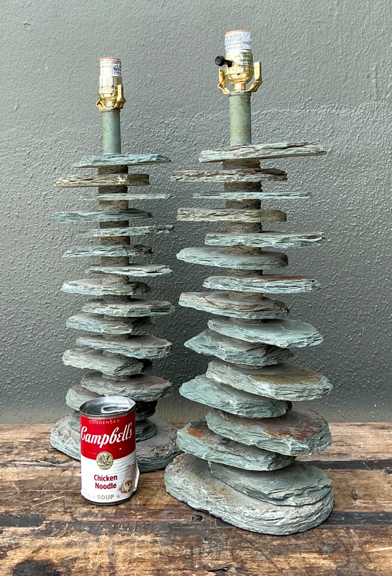 Vintage Stacked Stone Table Lamps - Pair - Detail view