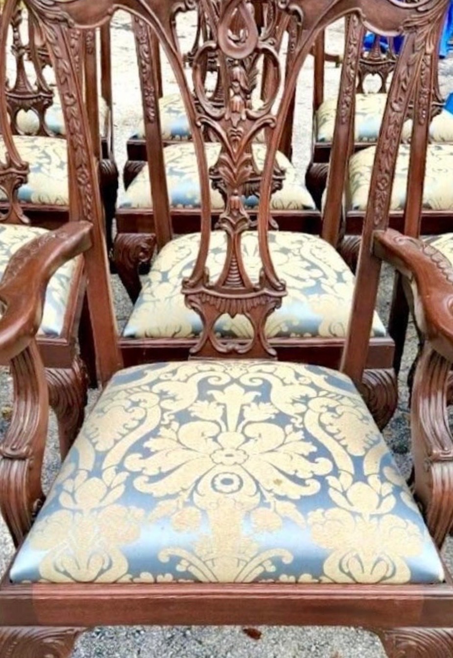 Vintage Ball and Claw Chippendale Dining Chairs In Fortuny - Set Of 8 - Top view