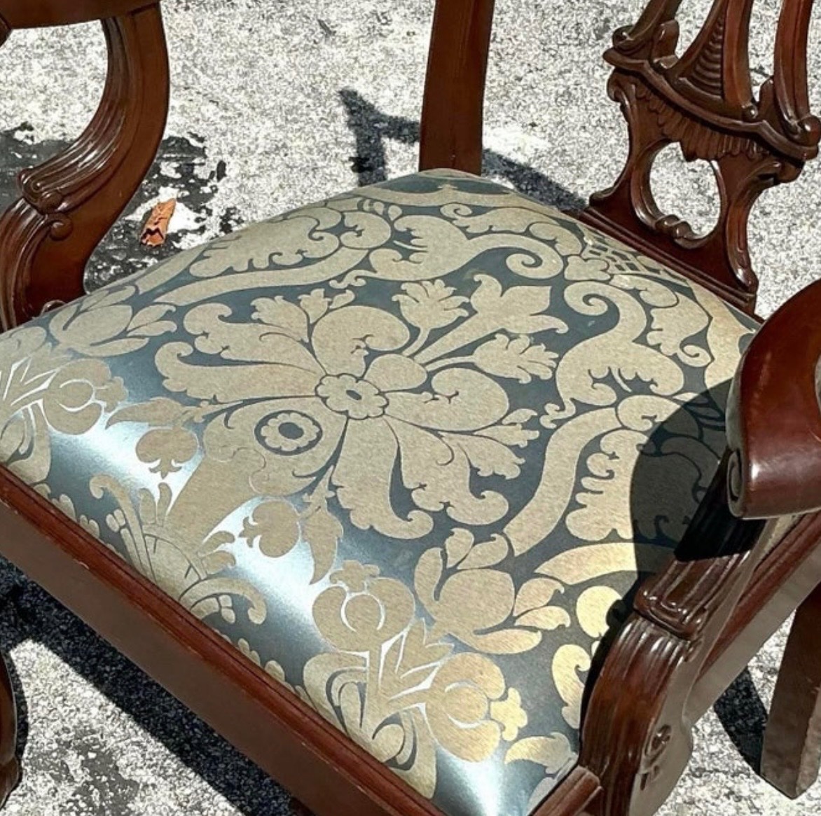 Vintage Ball and Claw Chippendale Dining Chairs In Fortuny - Set Of 8 - Back view
