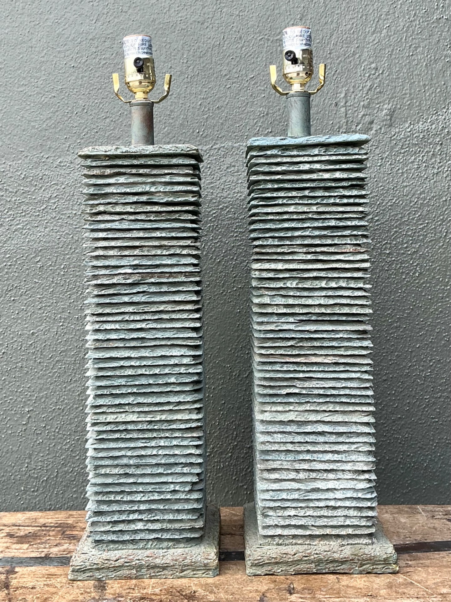 Vintage Stacked Stone Table Lamps - Pair - Top view