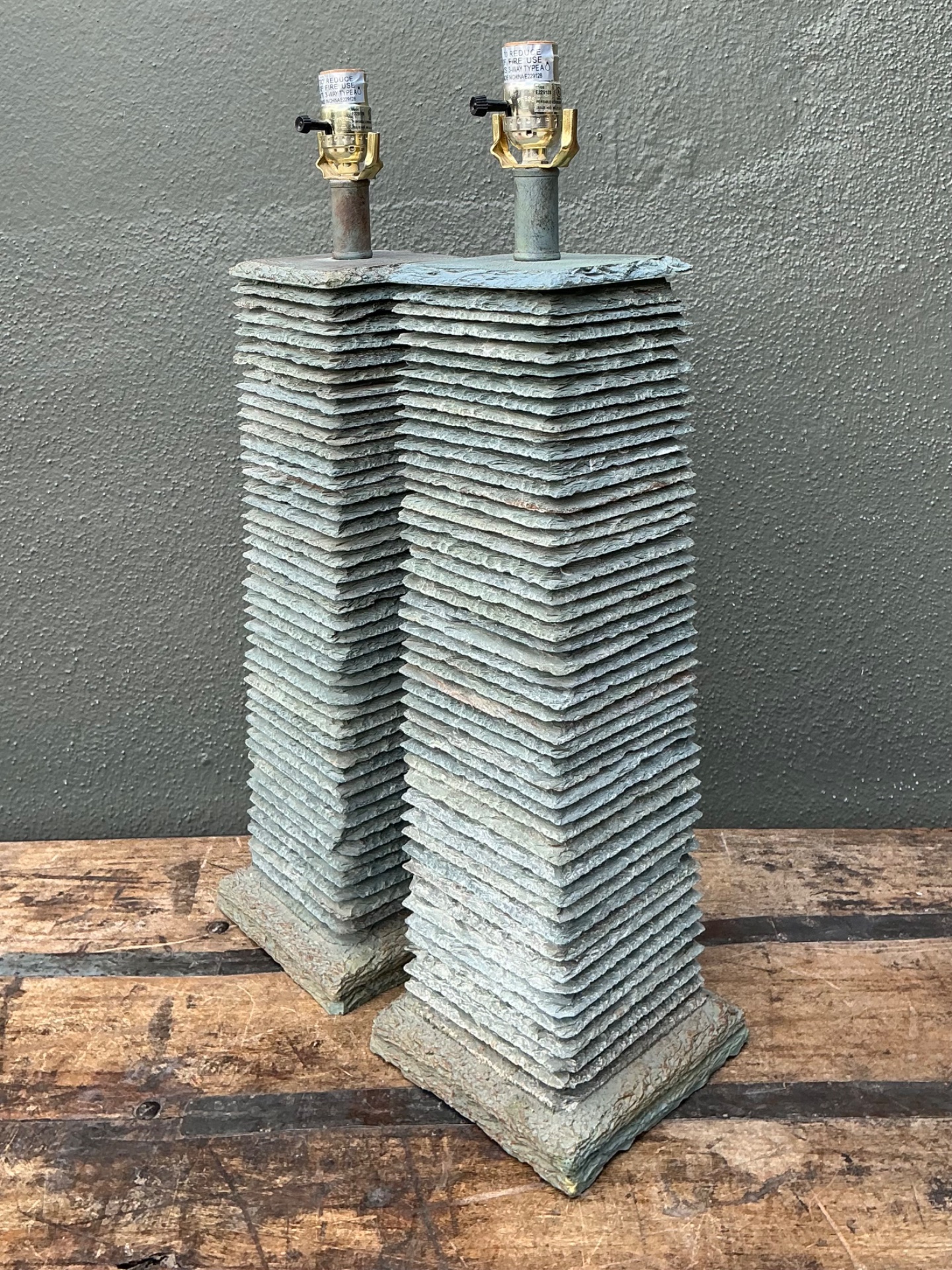 Vintage Stacked Stone Table Lamps - Pair - Back view