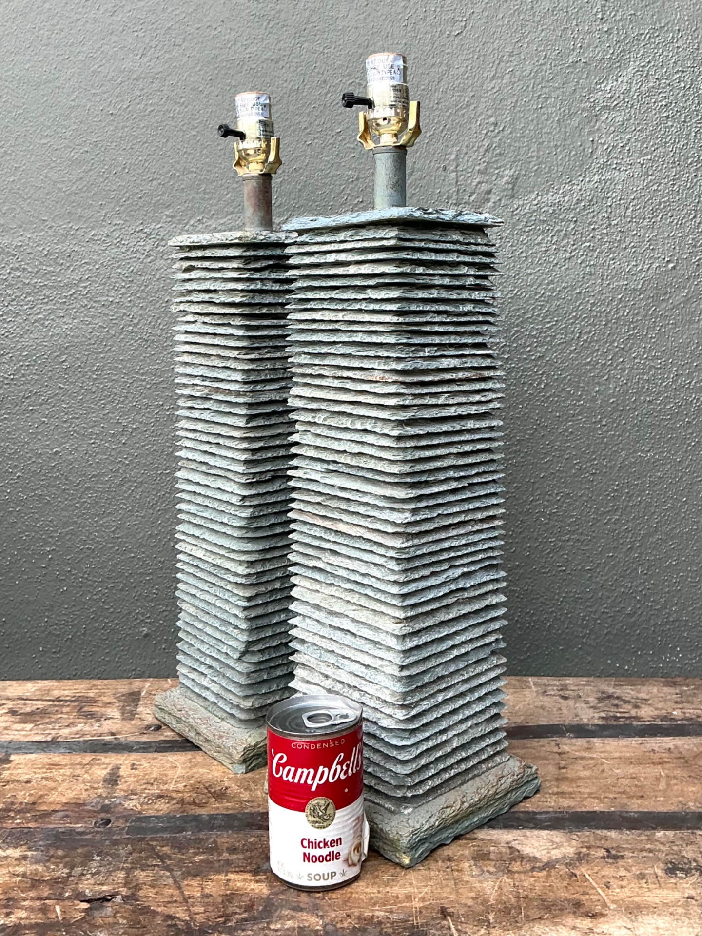 Vintage Stacked Stone Table Lamps - Pair - Back view