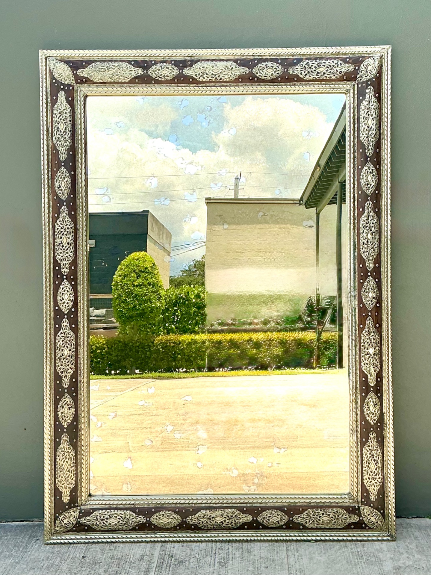 Vintage Moroccan Ornate Wood and Metal Mirror - Side view