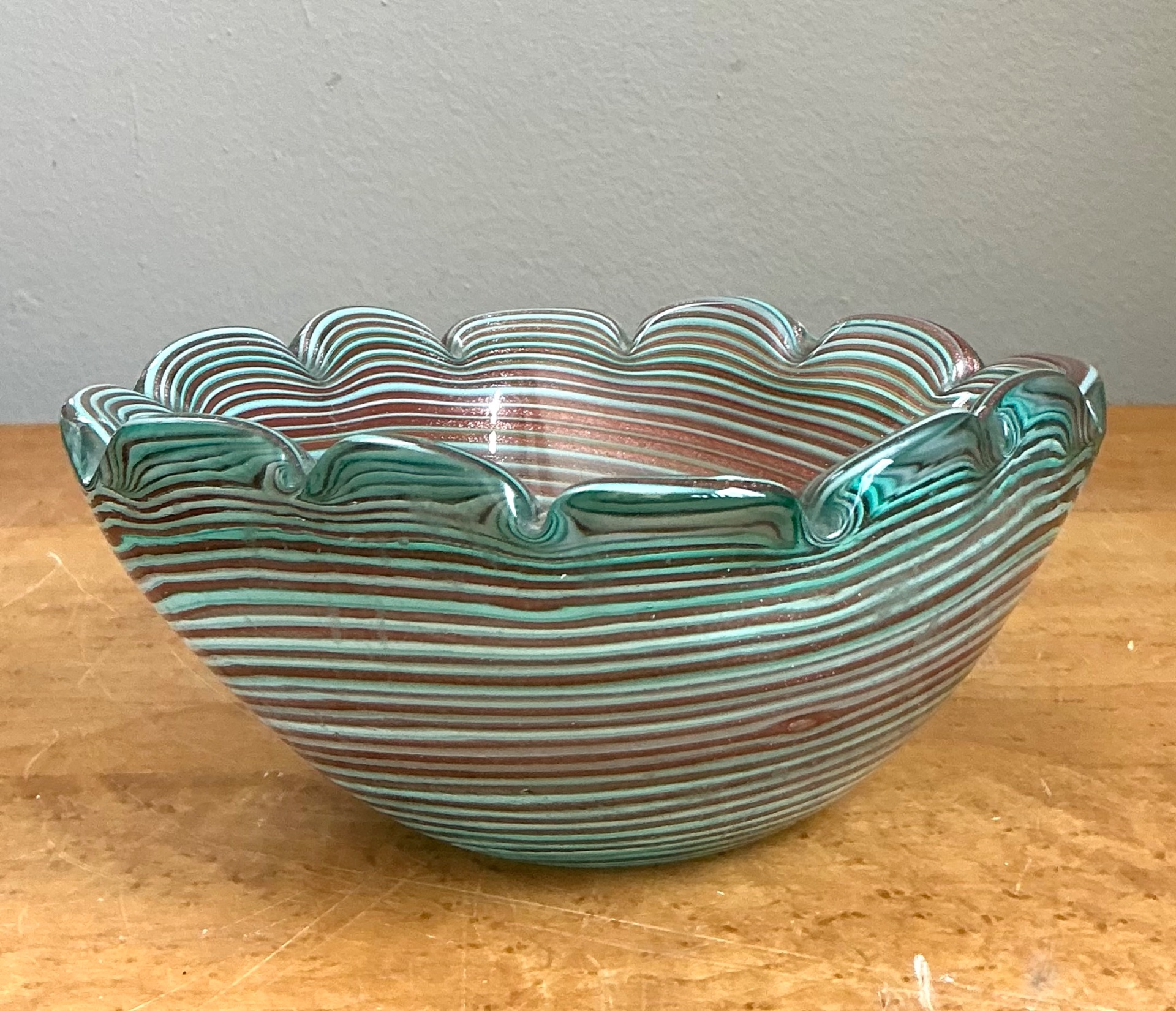 Vintage Murano Striped Glass Bowl - Top view