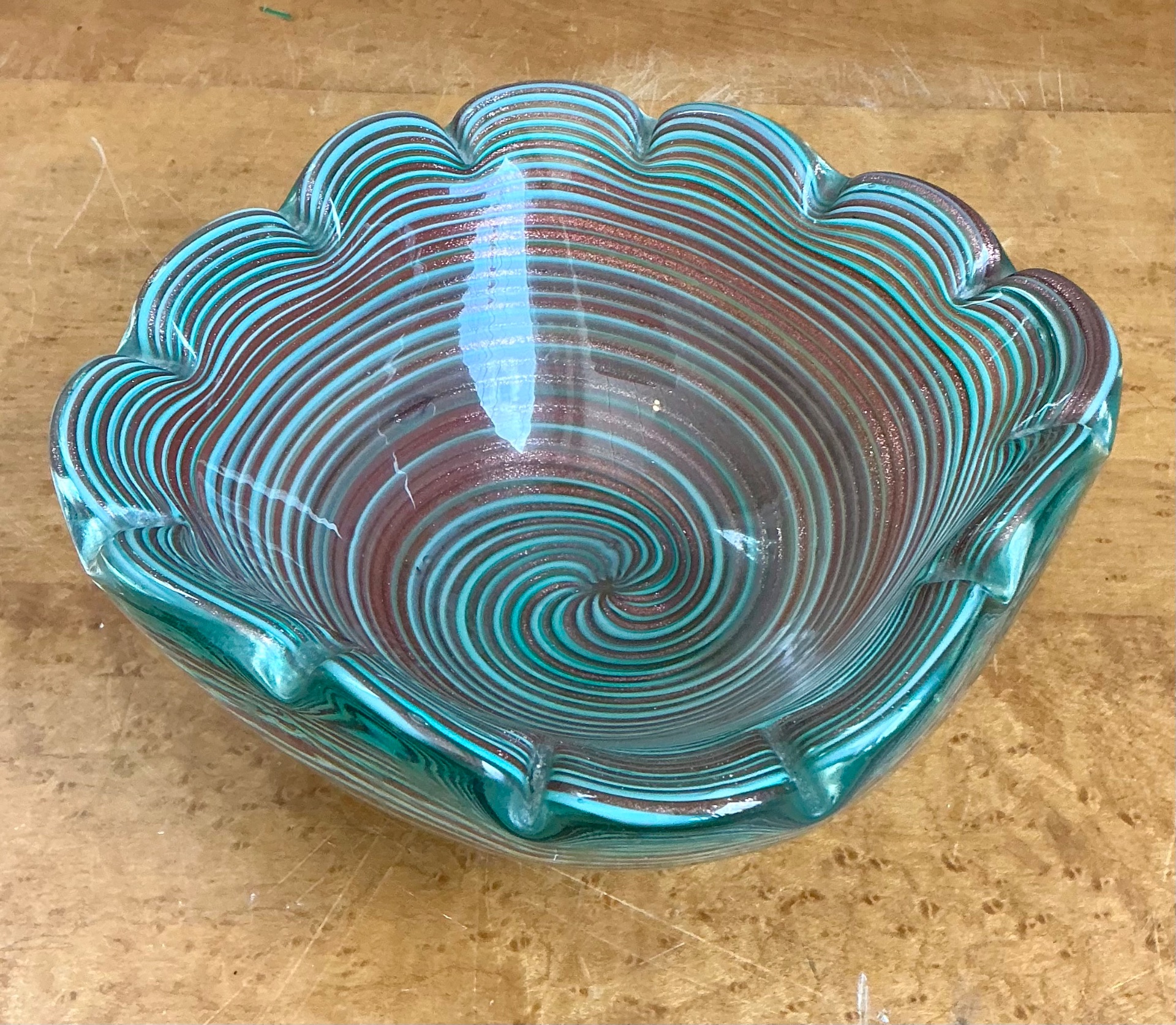 Vintage Murano Striped Glass Bowl - Back view