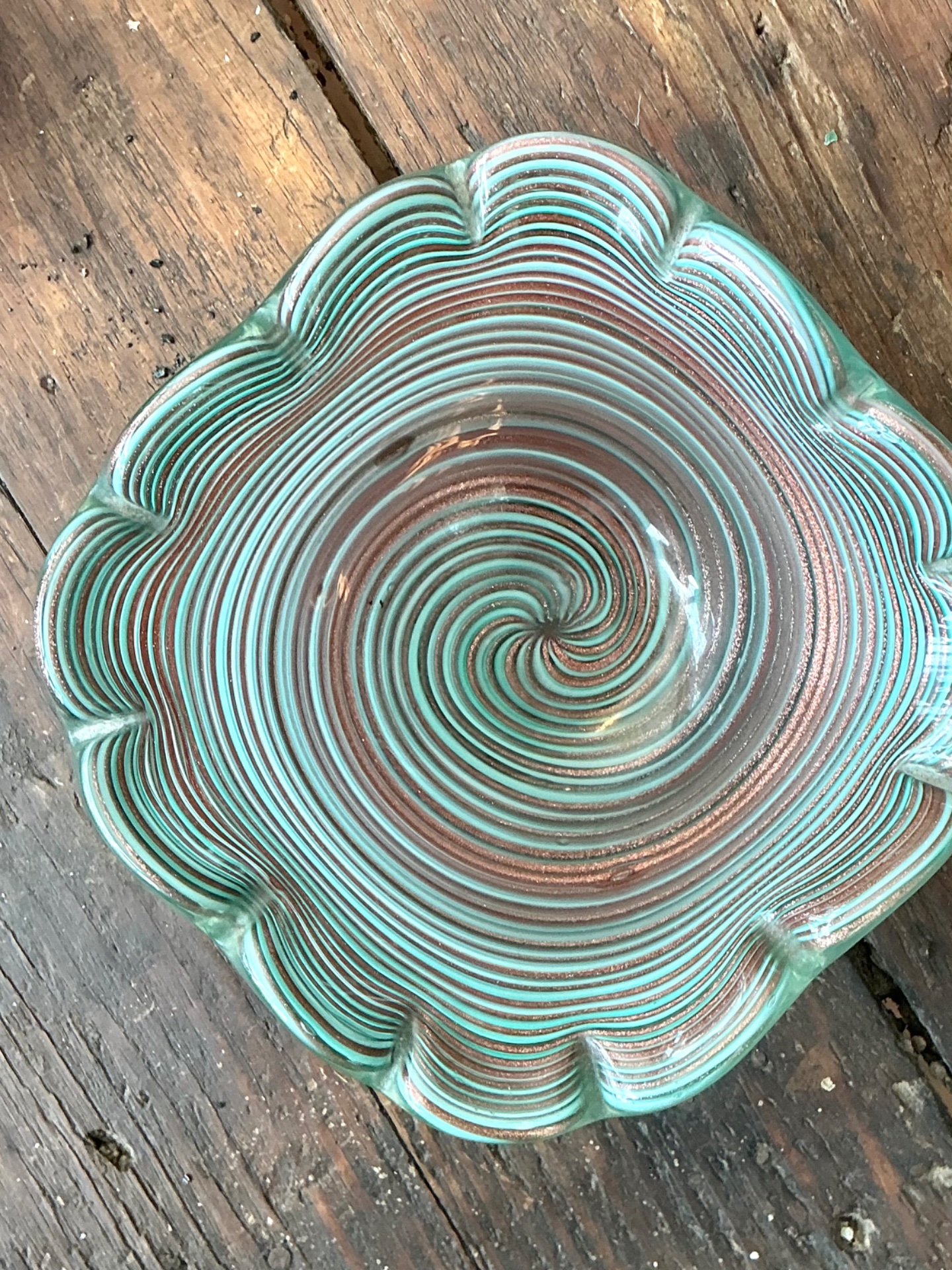 Vintage Murano Striped Glass Bowl - Side view