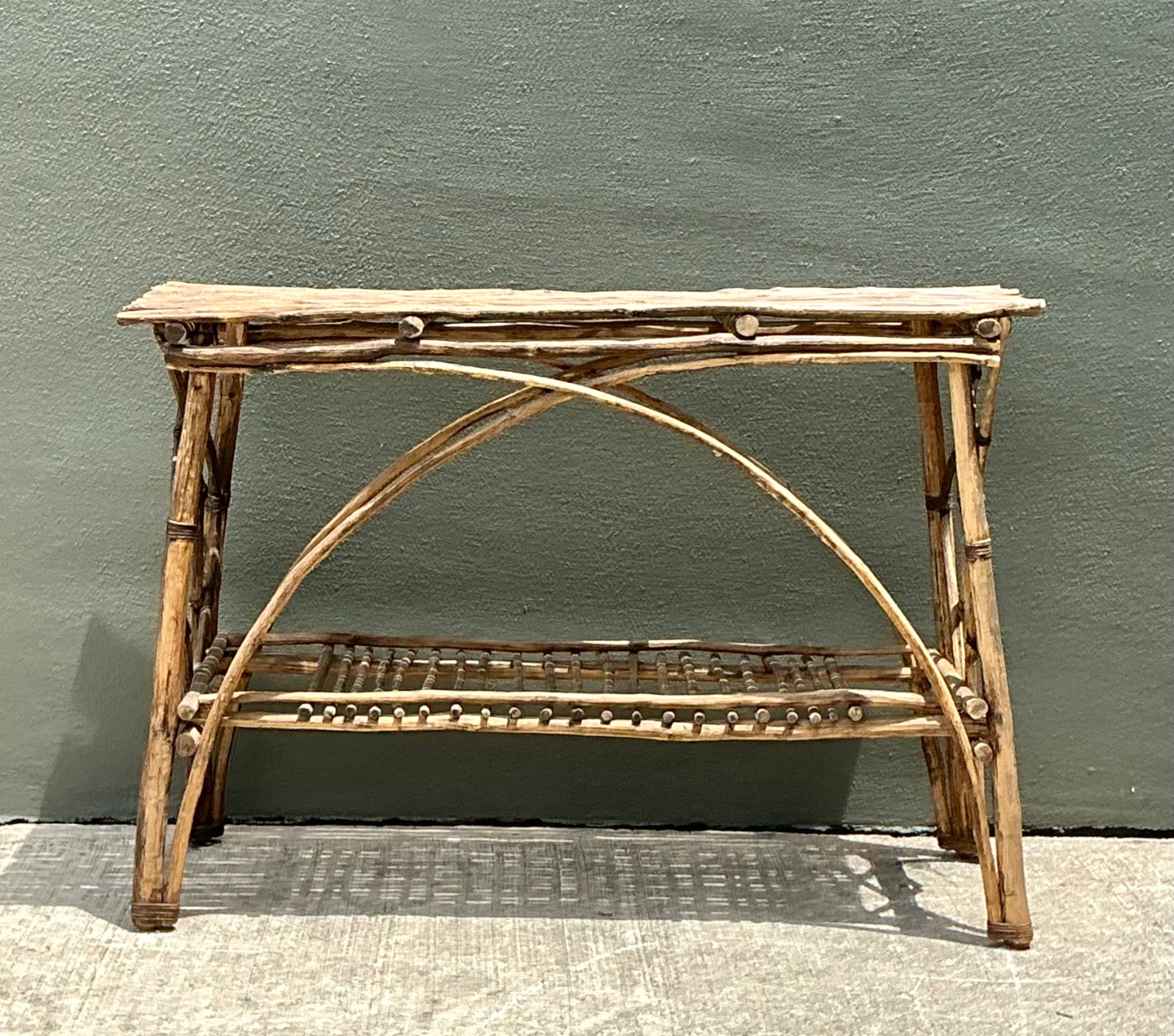 Vintage Adirondack Wood Console Table - Top view