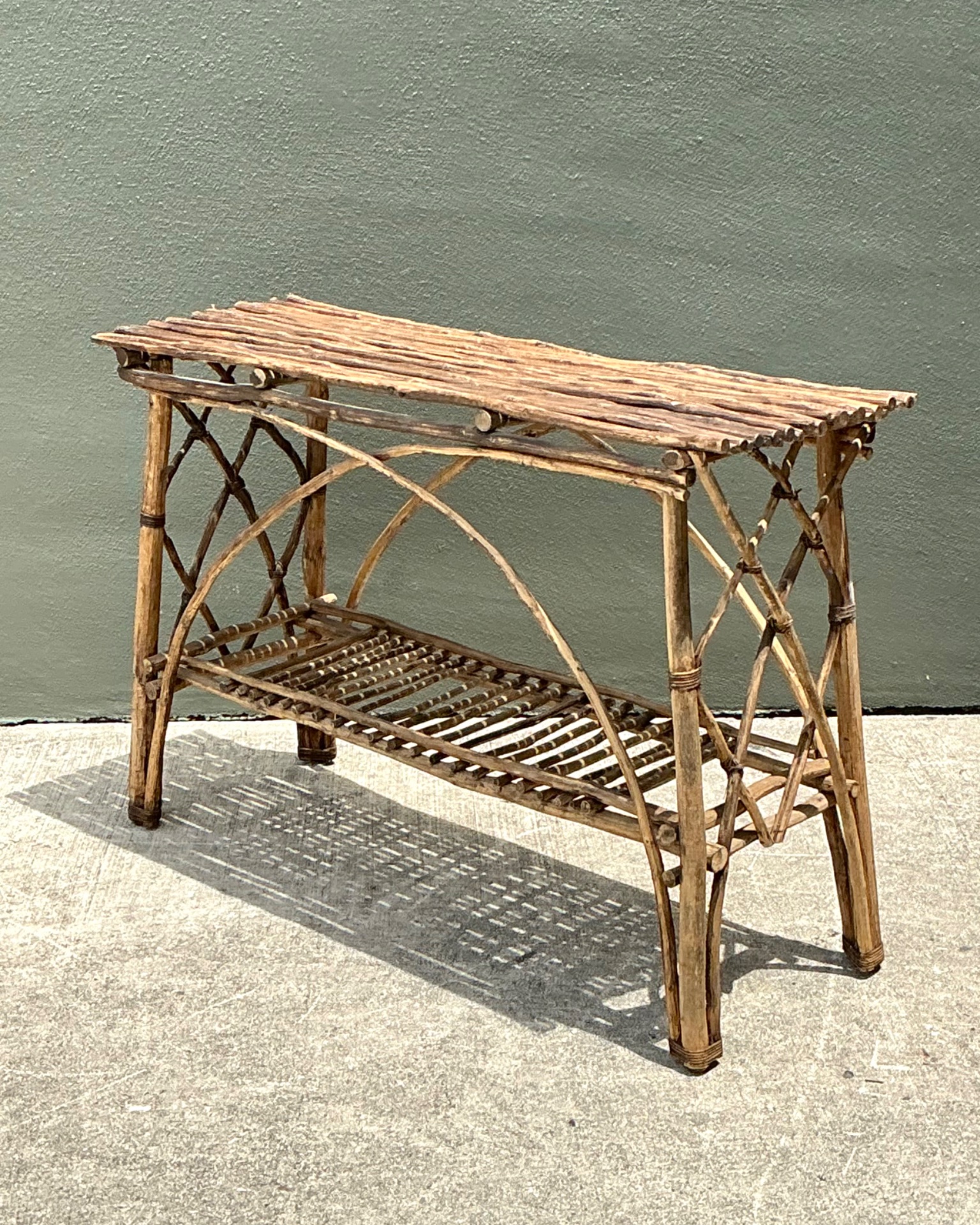 Vintage Adirondack Wood Console Table - Side view
