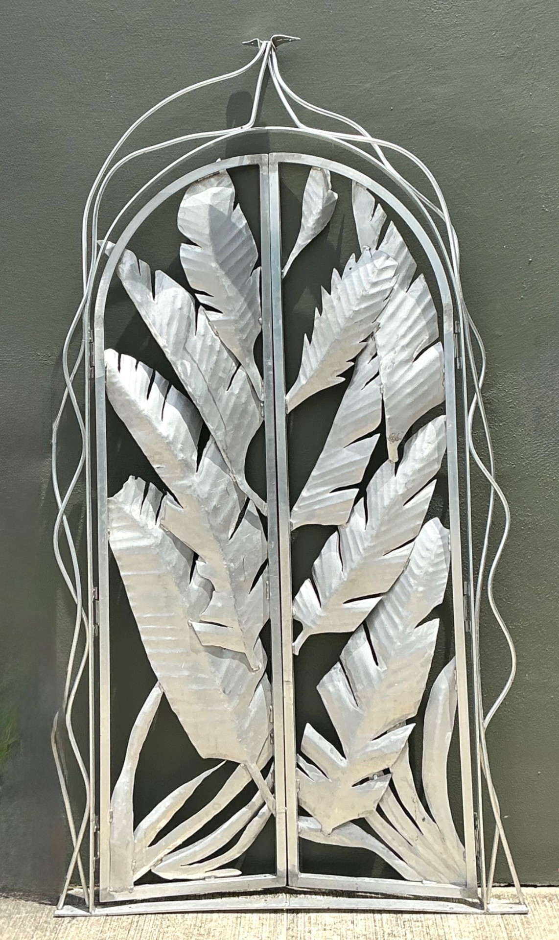 Vintage Aluminum Banana Leaf Botanical Garden Gate - Top view