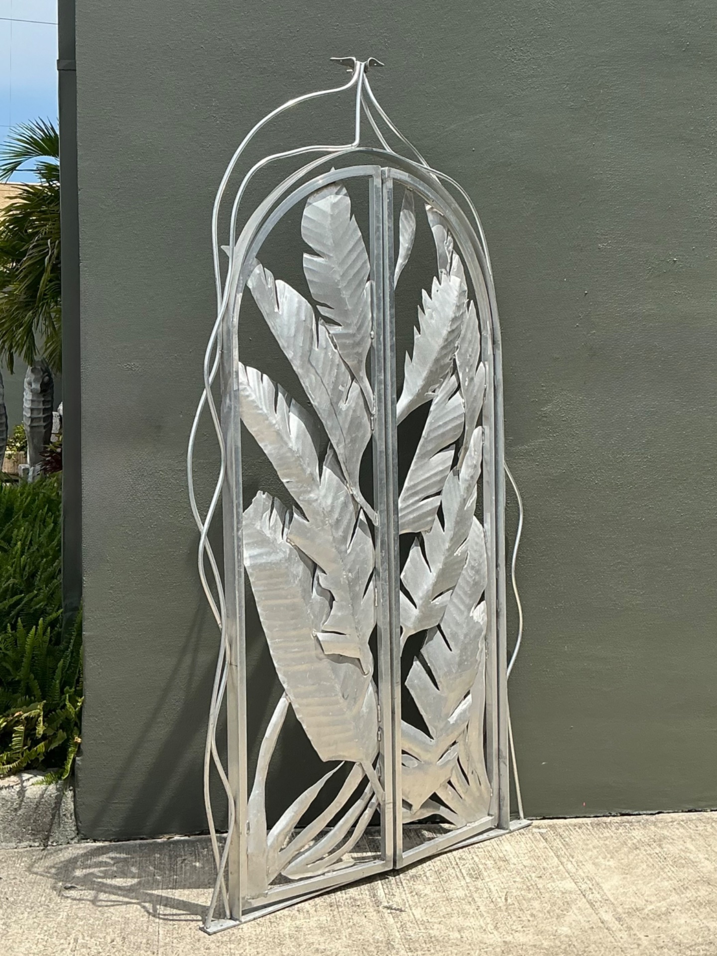 Vintage Aluminum Banana Leaf Botanical Garden Gate - Side view