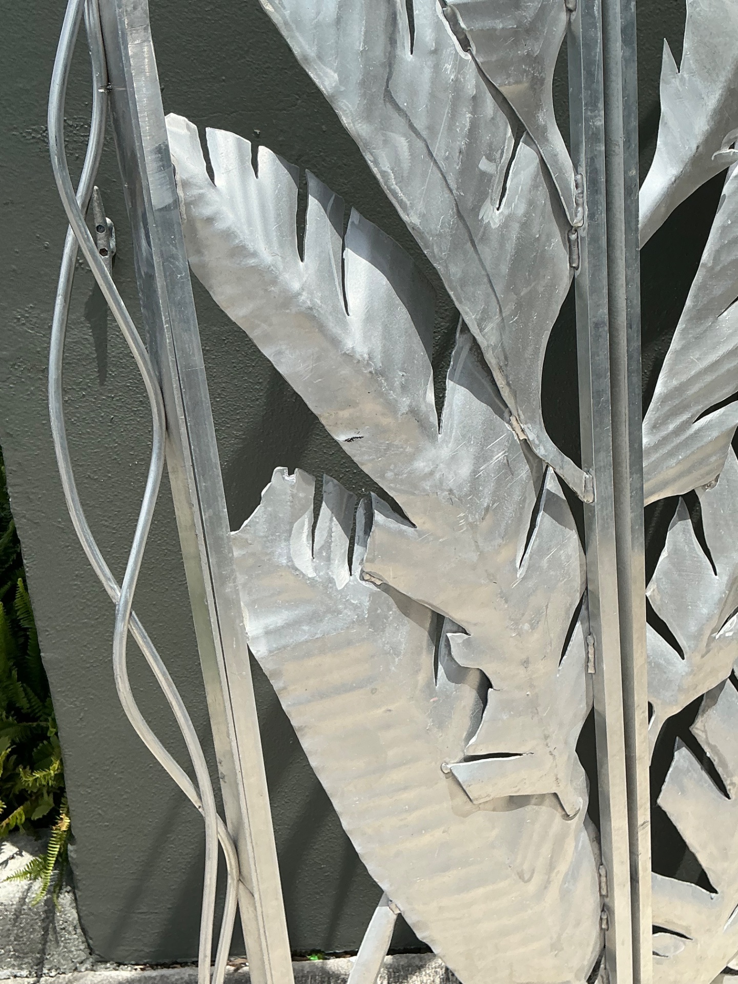 Vintage Aluminum Banana Leaf Botanical Garden Gate - Back view