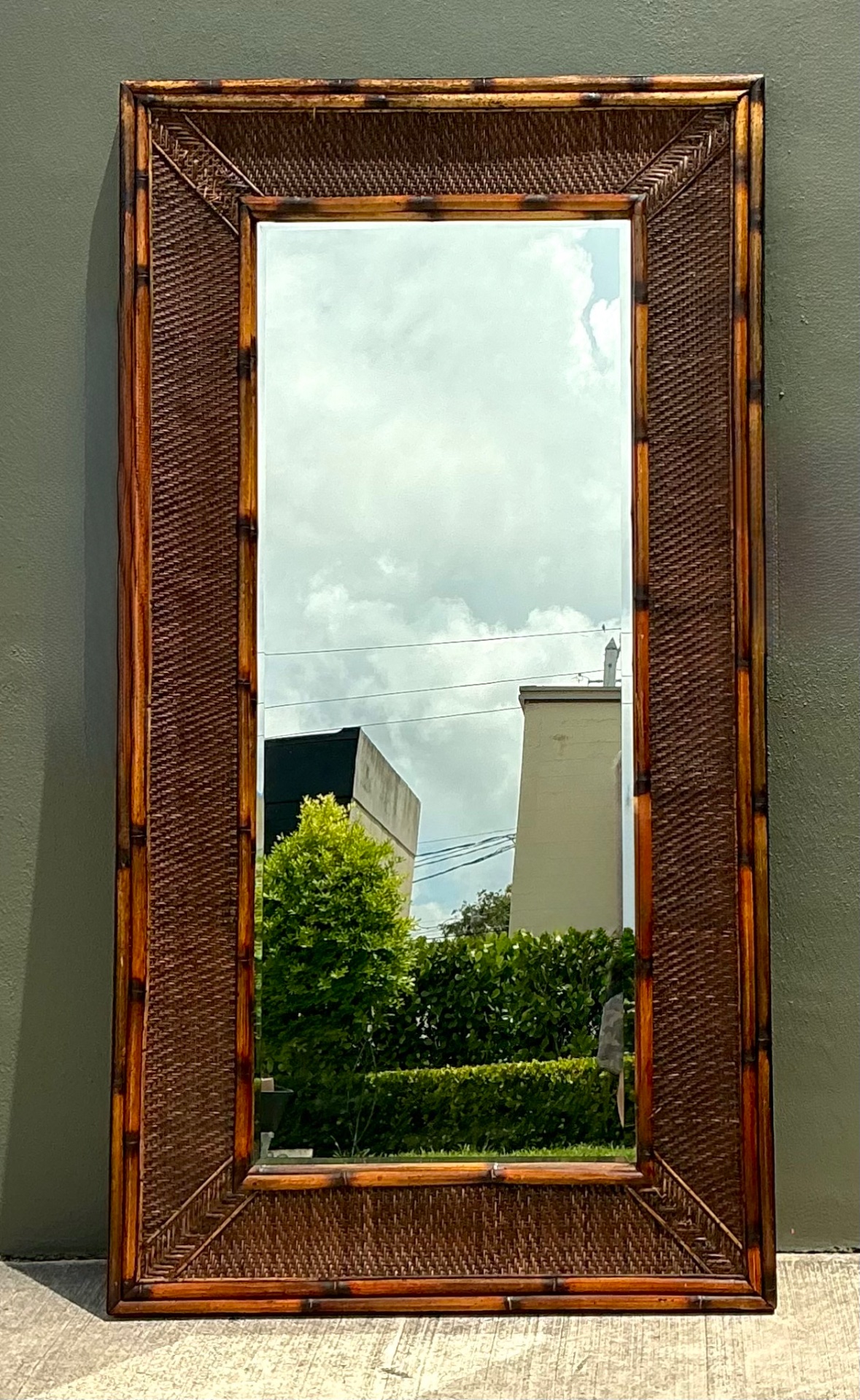 Vintage Monumental Bamboo and Rattan Floor Mirror - Back view