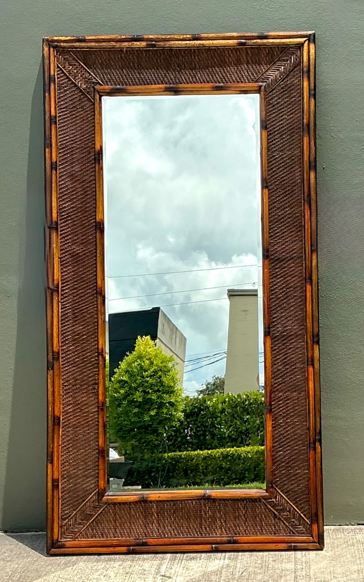 Vintage Monumental Bamboo and Rattan Floor Mirror - Side view