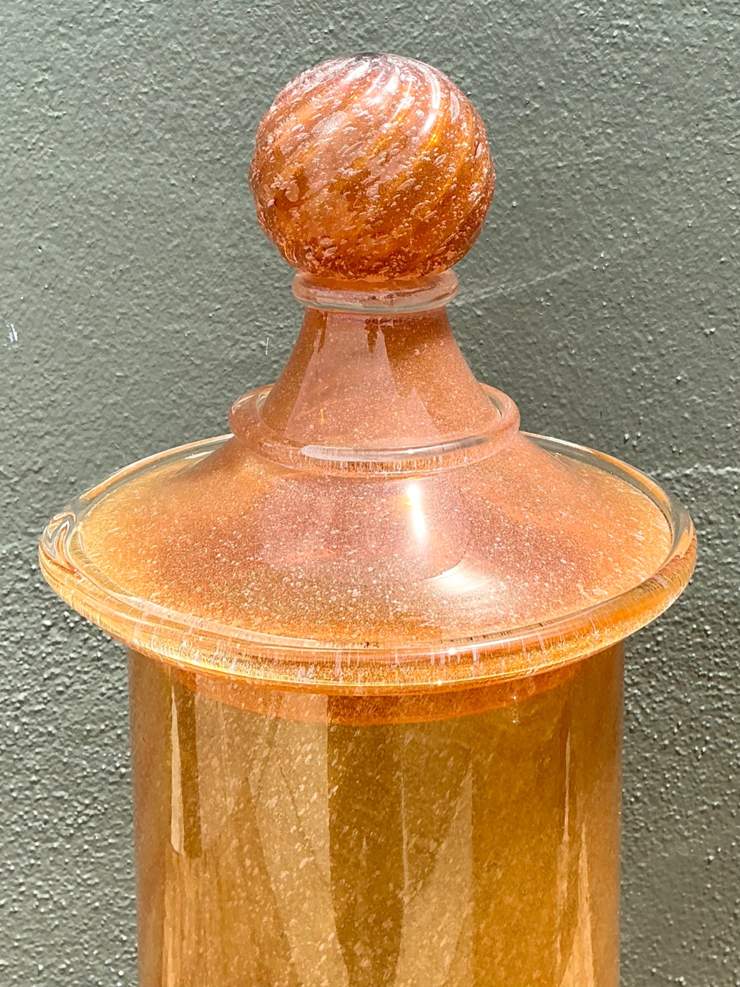 Vintage Murano Vietri Amber Glass Apothecary Jars - Pair - Side view